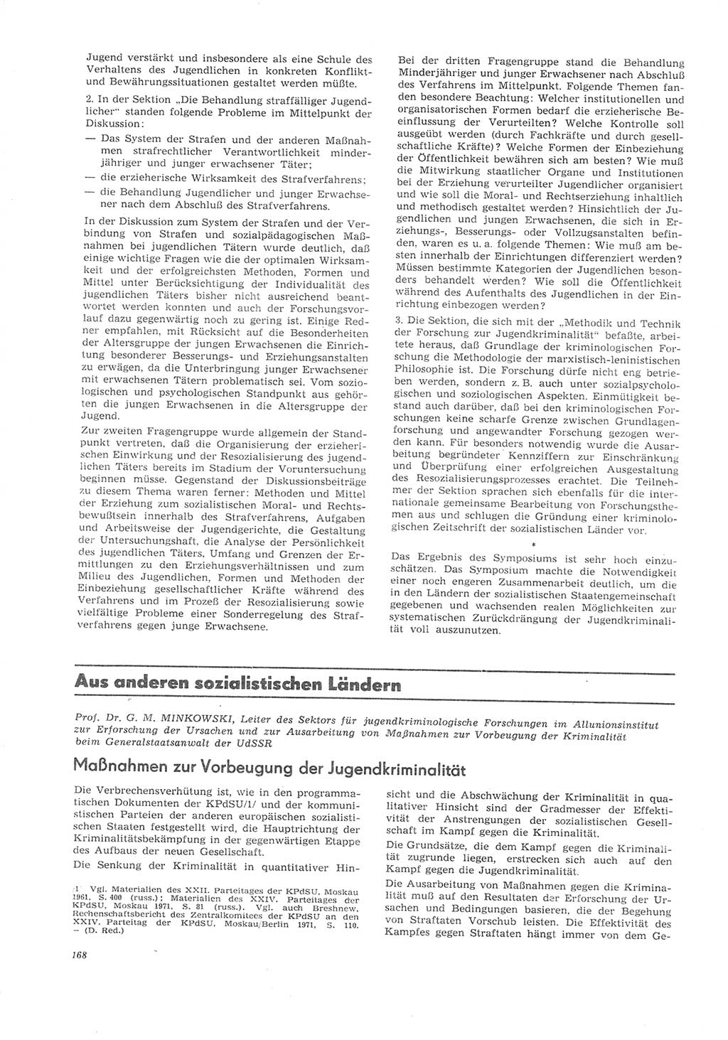 Neue Justiz (NJ), Zeitschrift für Recht und Rechtswissenschaft [Deutsche Demokratische Republik (DDR)], 26. Jahrgang 1972, Seite 168 (NJ DDR 1972, S. 168)