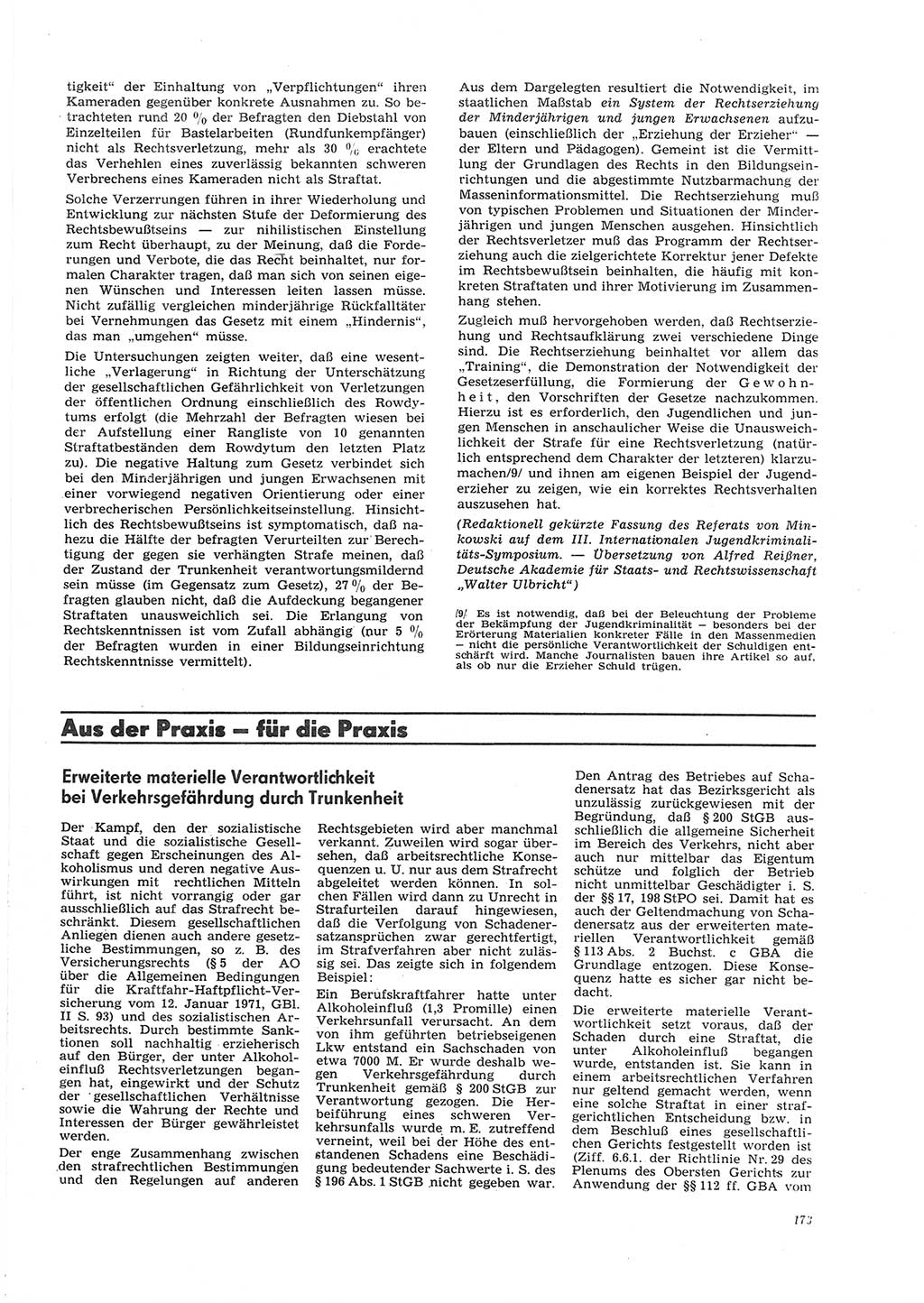Neue Justiz (NJ), Zeitschrift für Recht und Rechtswissenschaft [Deutsche Demokratische Republik (DDR)], 26. Jahrgang 1972, Seite 173 (NJ DDR 1972, S. 173)