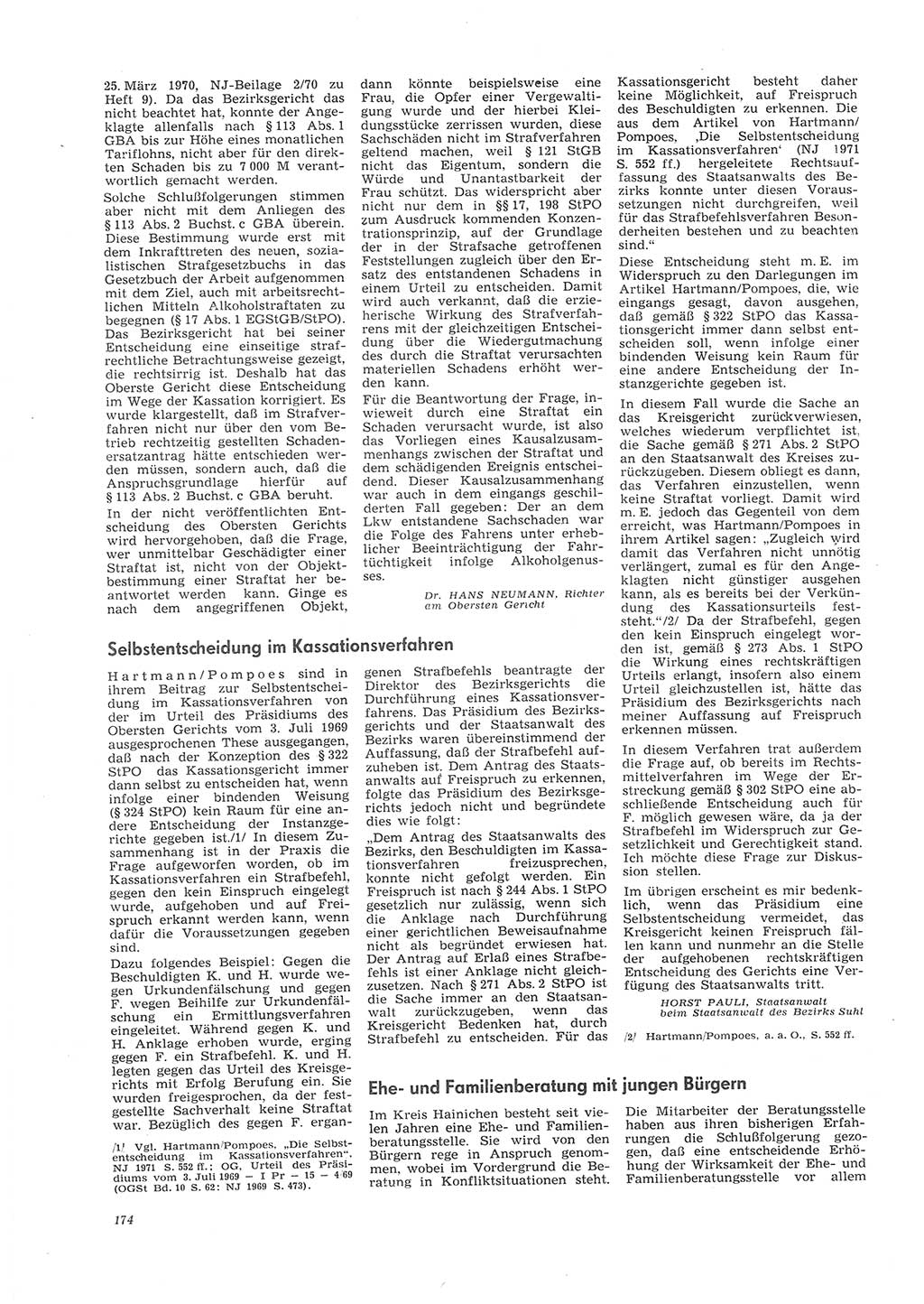 Neue Justiz (NJ), Zeitschrift für Recht und Rechtswissenschaft [Deutsche Demokratische Republik (DDR)], 26. Jahrgang 1972, Seite 174 (NJ DDR 1972, S. 174)
