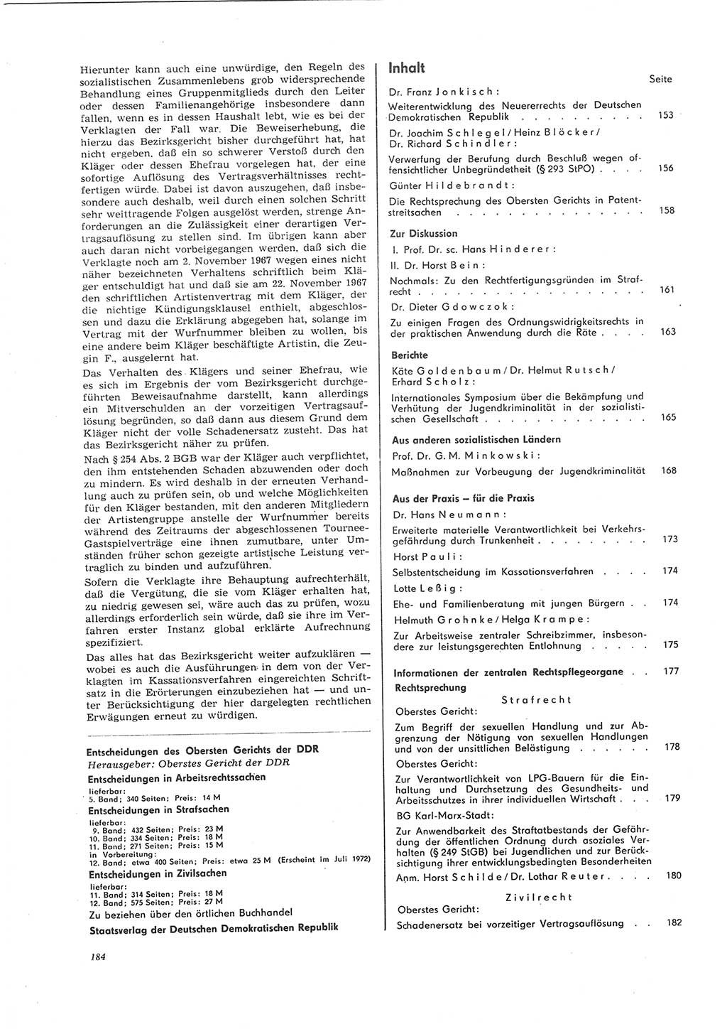 Neue Justiz (NJ), Zeitschrift für Recht und Rechtswissenschaft [Deutsche Demokratische Republik (DDR)], 26. Jahrgang 1972, Seite 184 (NJ DDR 1972, S. 184)