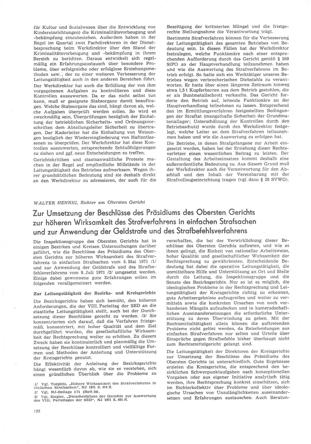 Neue Justiz (NJ), Zeitschrift für Recht und Rechtswissenschaft [Deutsche Demokratische Republik (DDR)], 26. Jahrgang 1972, Seite 192 (NJ DDR 1972, S. 192)