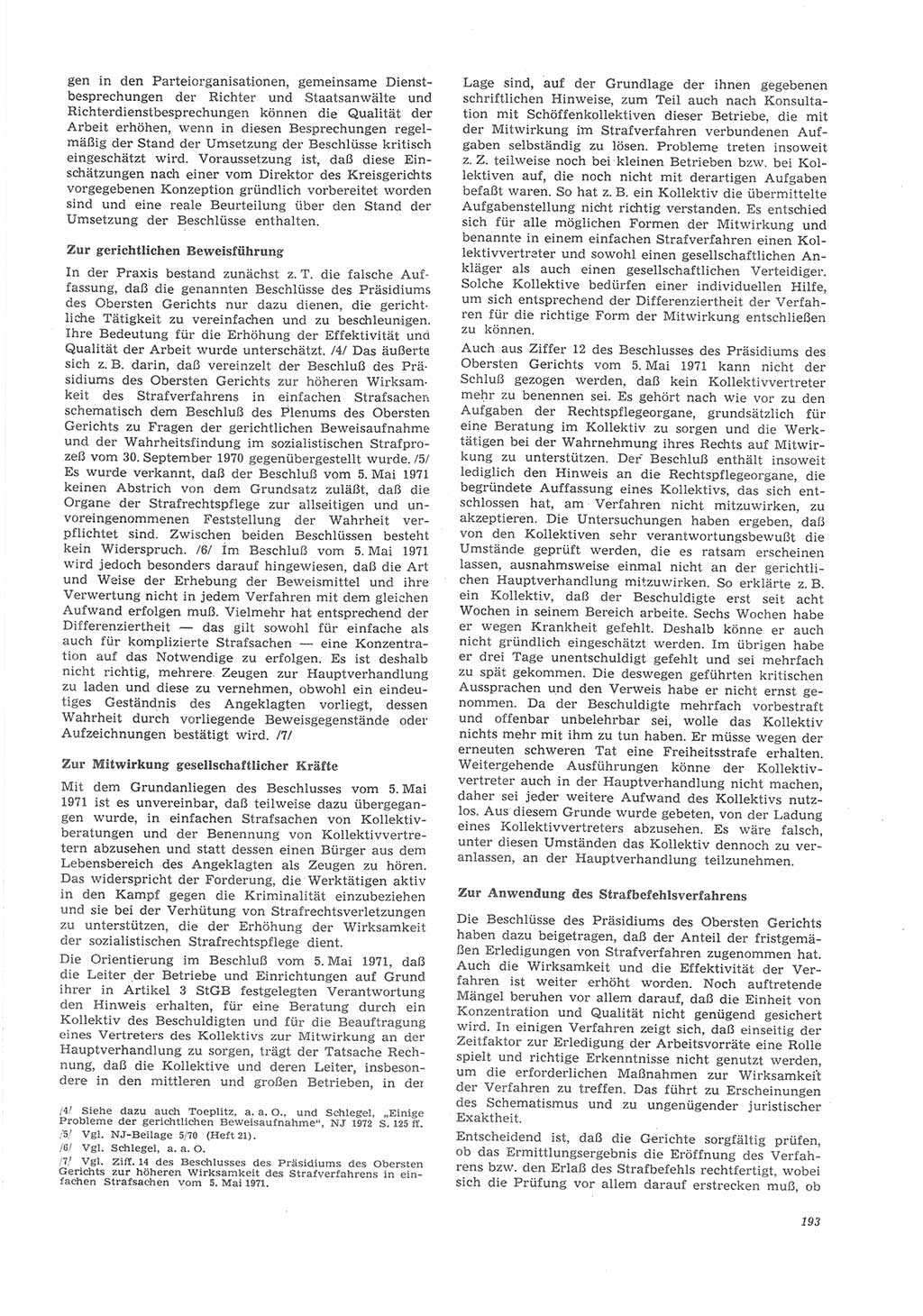 Neue Justiz (NJ), Zeitschrift für Recht und Rechtswissenschaft [Deutsche Demokratische Republik (DDR)], 26. Jahrgang 1972, Seite 193 (NJ DDR 1972, S. 193)