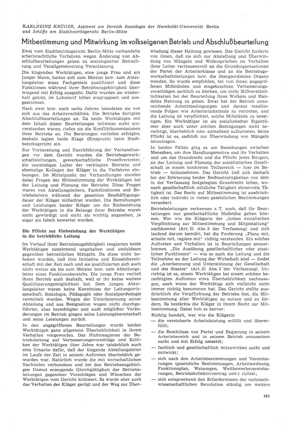 Neue Justiz (NJ), Zeitschrift für Recht und Rechtswissenschaft [Deutsche Demokratische Republik (DDR)], 26. Jahrgang 1972, Seite 195 (NJ DDR 1972, S. 195)