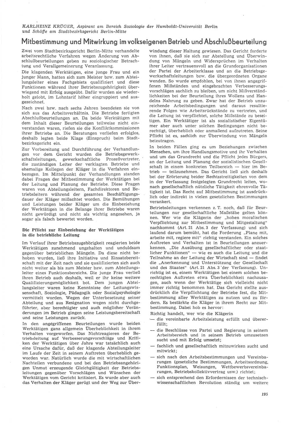 Neue Justiz (NJ), Zeitschrift für Recht und Rechtswissenschaft [Deutsche Demokratische Republik (DDR)], 26. Jahrgang 1972, Seite 195 (NJ DDR 1972, S. 195)