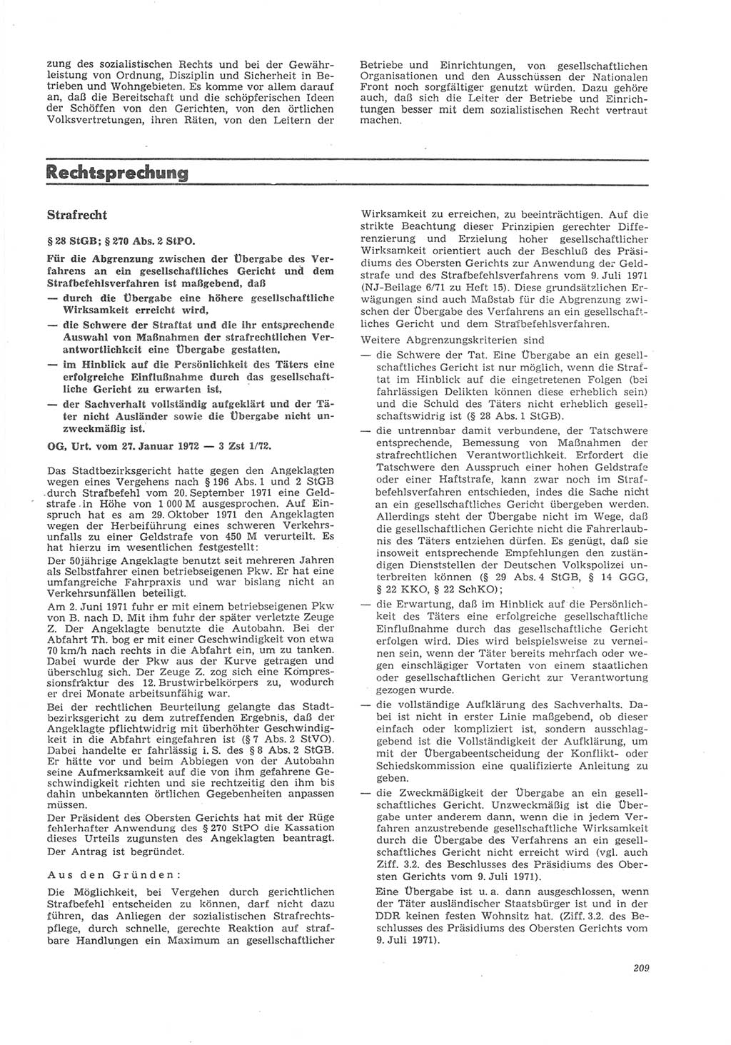 Neue Justiz (NJ), Zeitschrift für Recht und Rechtswissenschaft [Deutsche Demokratische Republik (DDR)], 26. Jahrgang 1972, Seite 209 (NJ DDR 1972, S. 209)