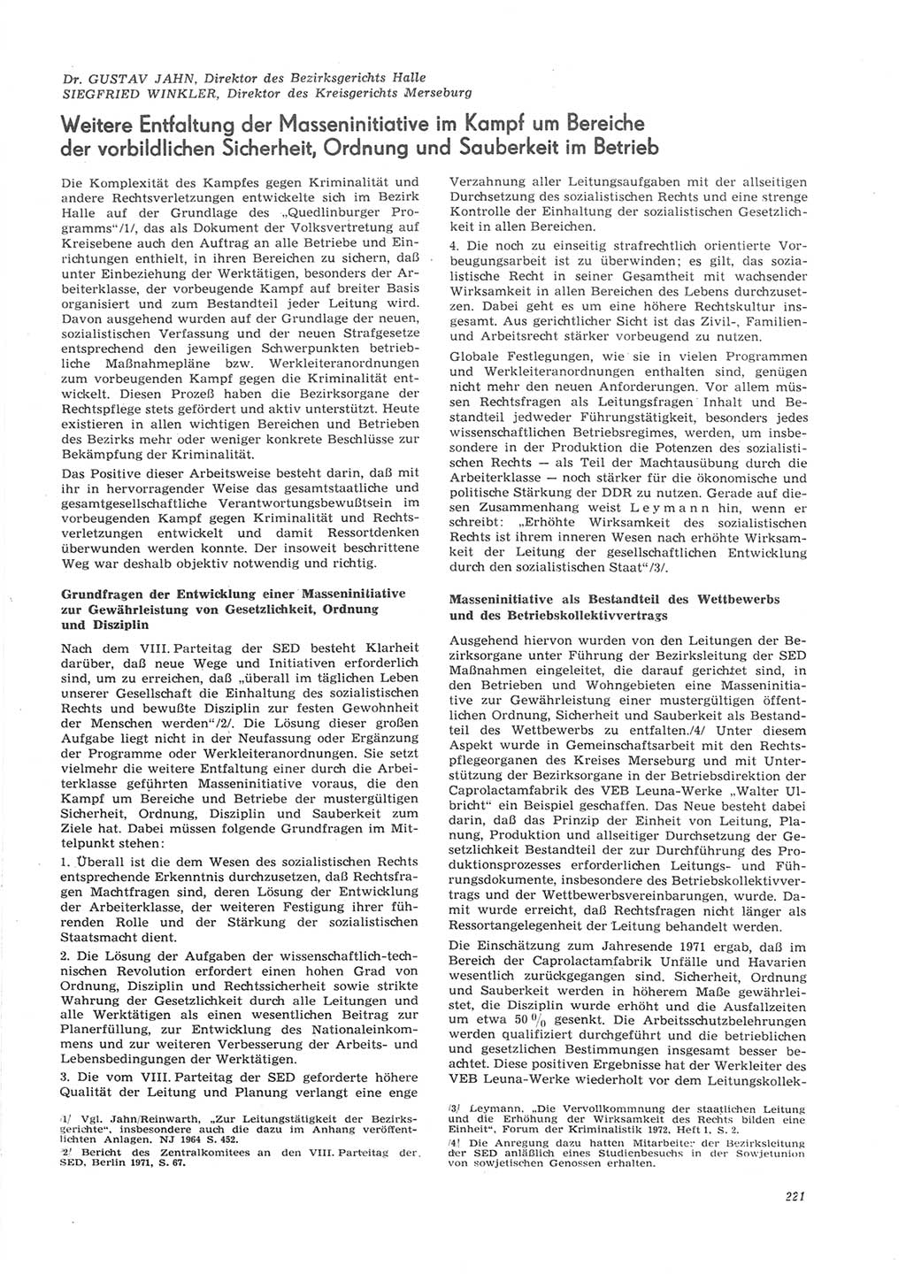 Neue Justiz (NJ), Zeitschrift für Recht und Rechtswissenschaft [Deutsche Demokratische Republik (DDR)], 26. Jahrgang 1972, Seite 221 (NJ DDR 1972, S. 221)