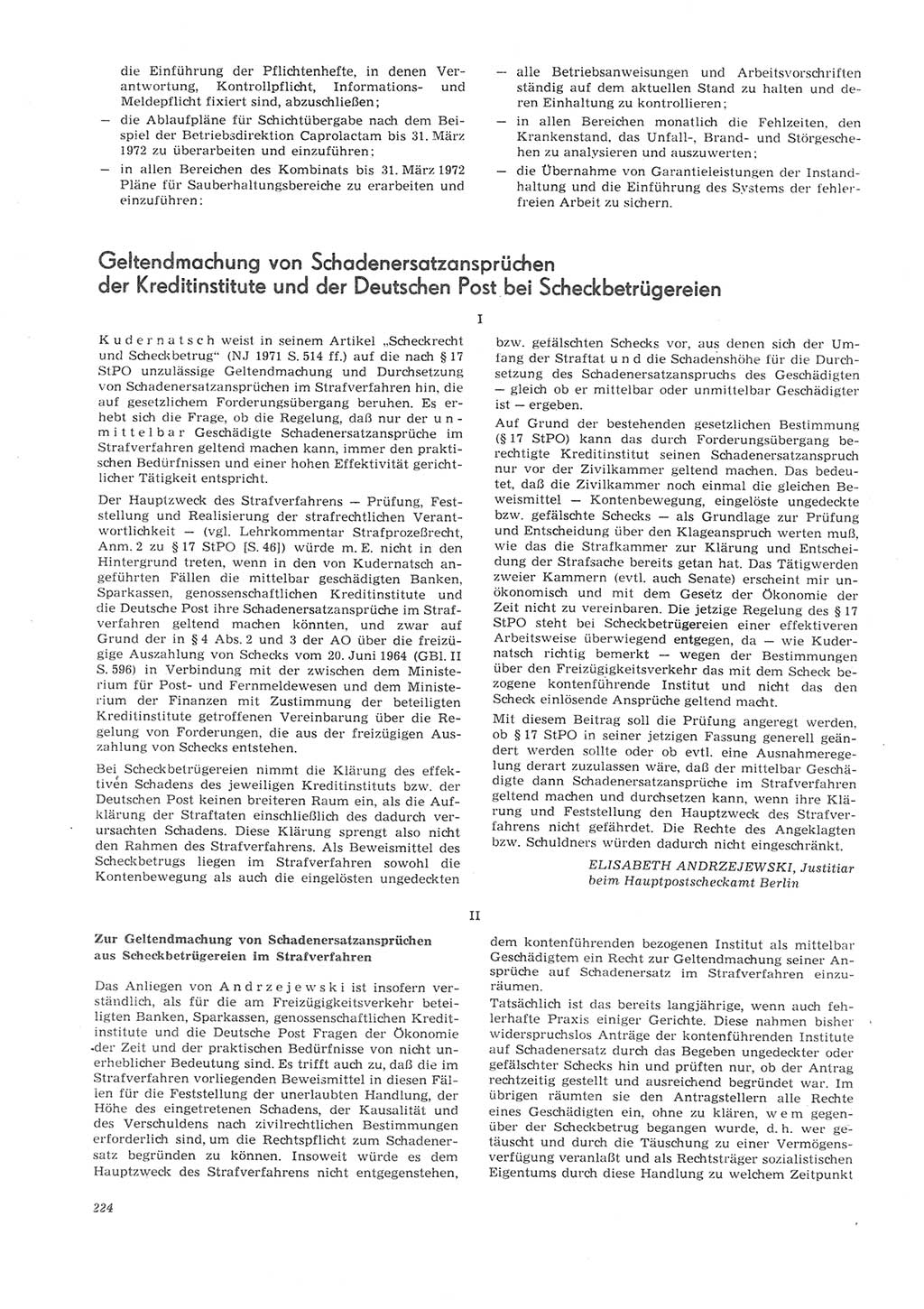 Neue Justiz (NJ), Zeitschrift für Recht und Rechtswissenschaft [Deutsche Demokratische Republik (DDR)], 26. Jahrgang 1972, Seite 224 (NJ DDR 1972, S. 224)