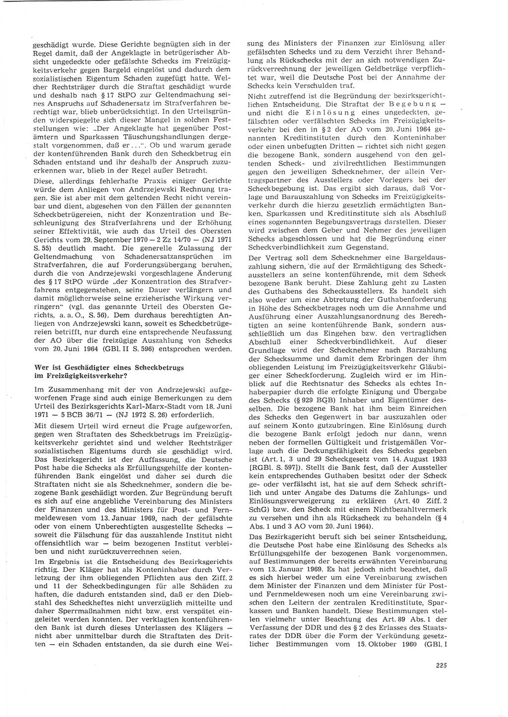 Neue Justiz (NJ), Zeitschrift für Recht und Rechtswissenschaft [Deutsche Demokratische Republik (DDR)], 26. Jahrgang 1972, Seite 225 (NJ DDR 1972, S. 225)