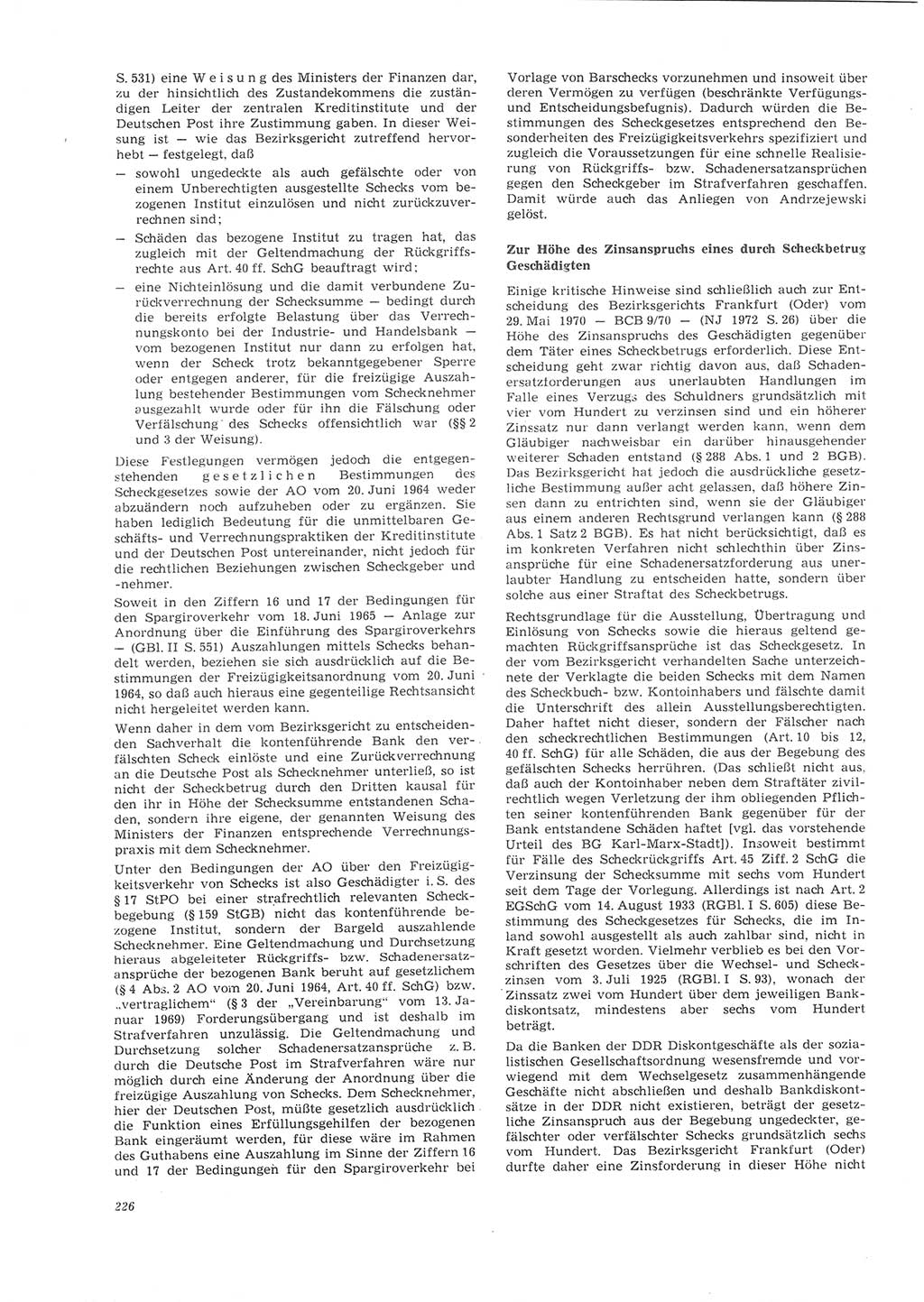 Neue Justiz (NJ), Zeitschrift für Recht und Rechtswissenschaft [Deutsche Demokratische Republik (DDR)], 26. Jahrgang 1972, Seite 226 (NJ DDR 1972, S. 226)