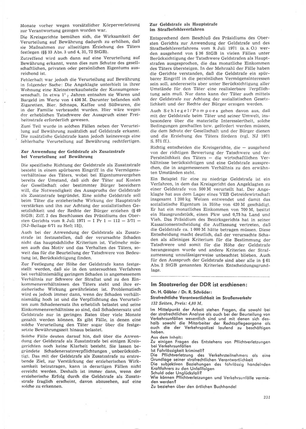 Neue Justiz (NJ), Zeitschrift für Recht und Rechtswissenschaft [Deutsche Demokratische Republik (DDR)], 26. Jahrgang 1972, Seite 231 (NJ DDR 1972, S. 231)