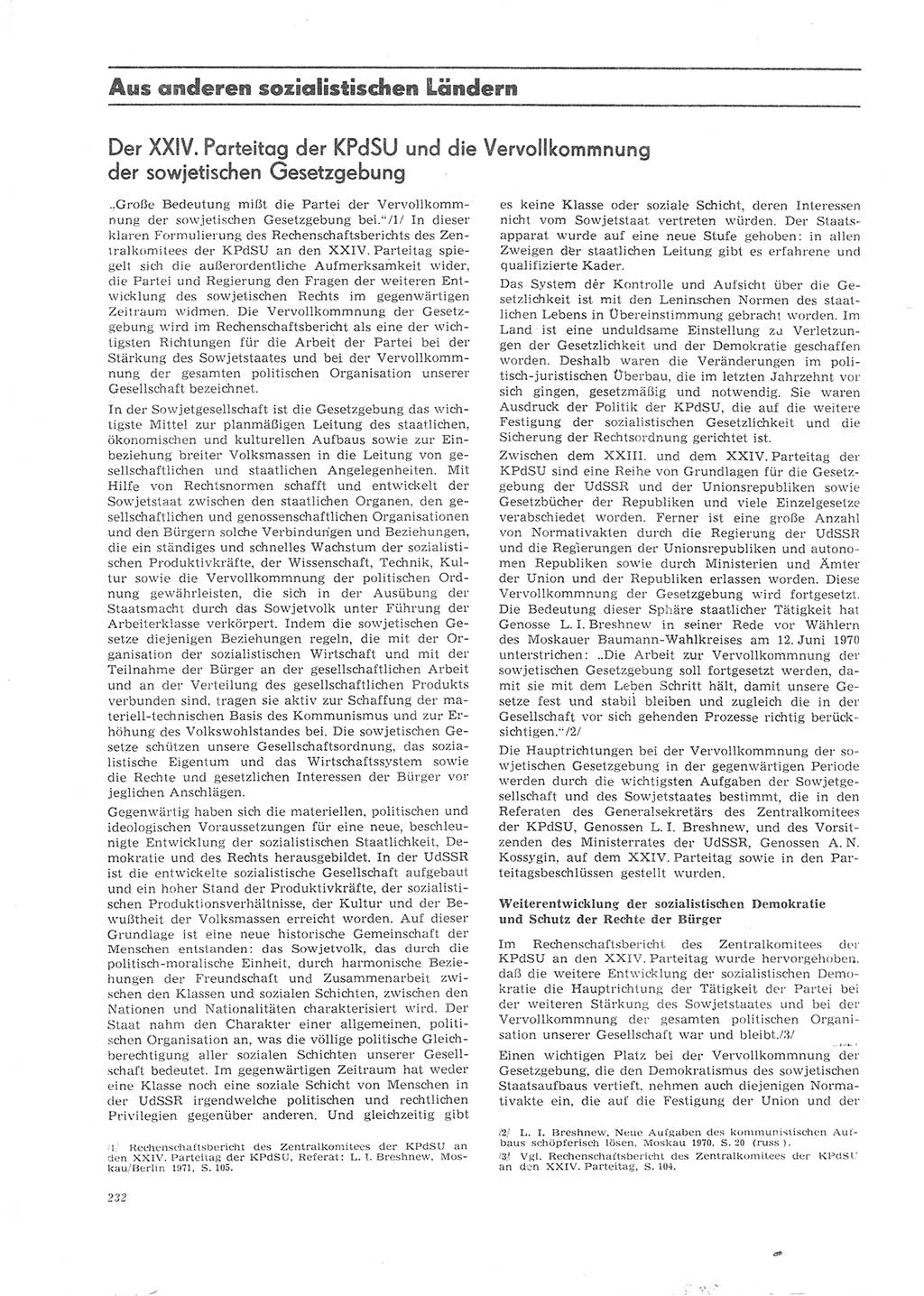 Neue Justiz (NJ), Zeitschrift für Recht und Rechtswissenschaft [Deutsche Demokratische Republik (DDR)], 26. Jahrgang 1972, Seite 232 (NJ DDR 1972, S. 232)