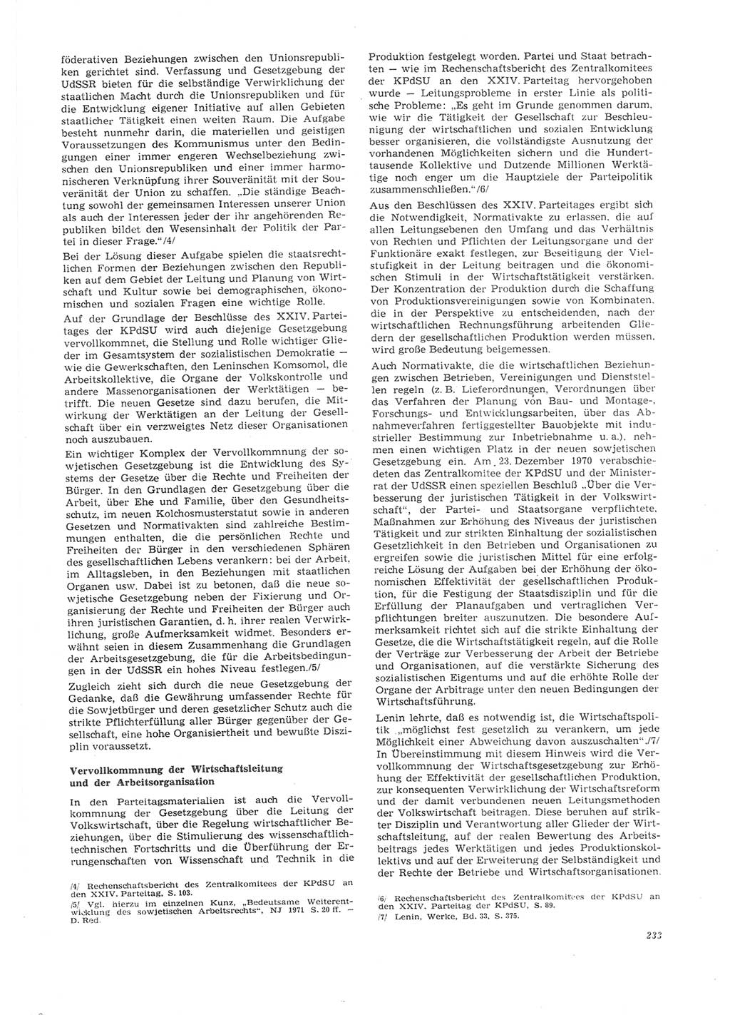 Neue Justiz (NJ), Zeitschrift für Recht und Rechtswissenschaft [Deutsche Demokratische Republik (DDR)], 26. Jahrgang 1972, Seite 233 (NJ DDR 1972, S. 233)
