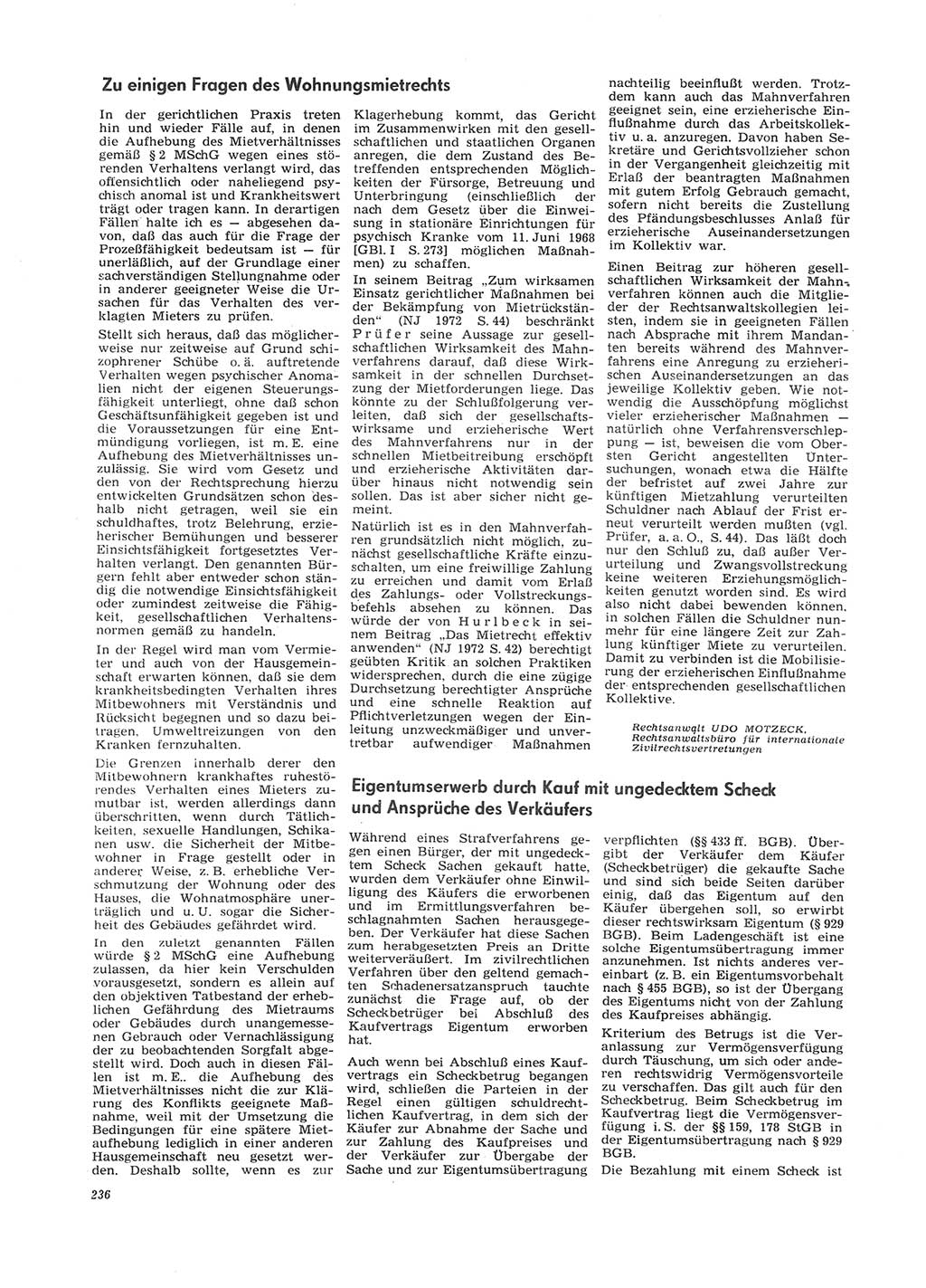 Neue Justiz (NJ), Zeitschrift für Recht und Rechtswissenschaft [Deutsche Demokratische Republik (DDR)], 26. Jahrgang 1972, Seite 236 (NJ DDR 1972, S. 236)