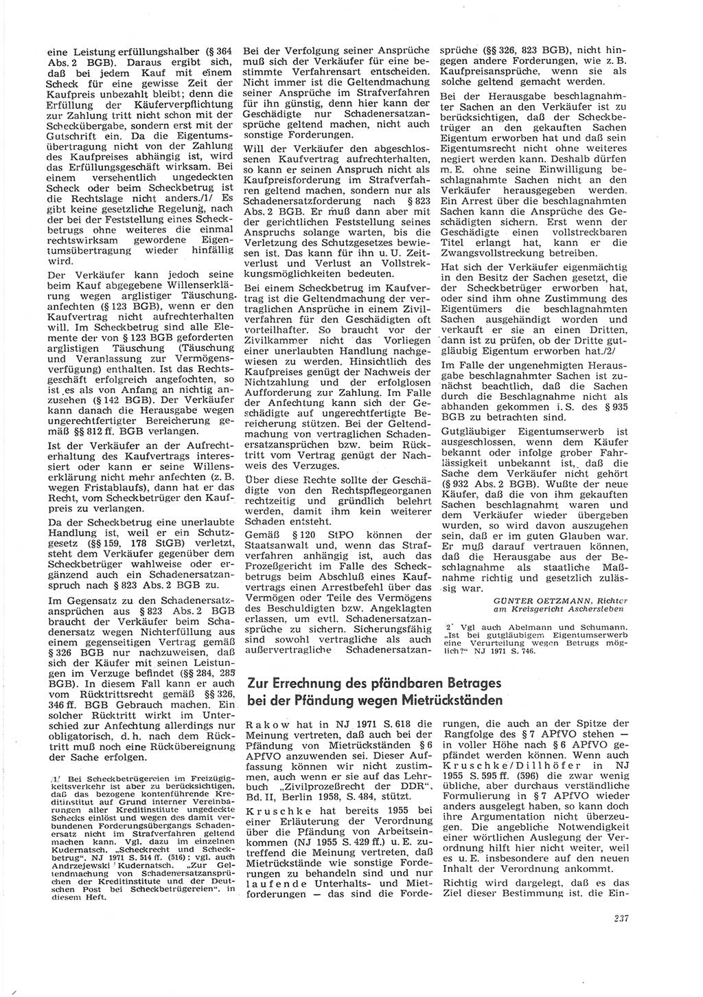 Neue Justiz (NJ), Zeitschrift für Recht und Rechtswissenschaft [Deutsche Demokratische Republik (DDR)], 26. Jahrgang 1972, Seite 237 (NJ DDR 1972, S. 237)