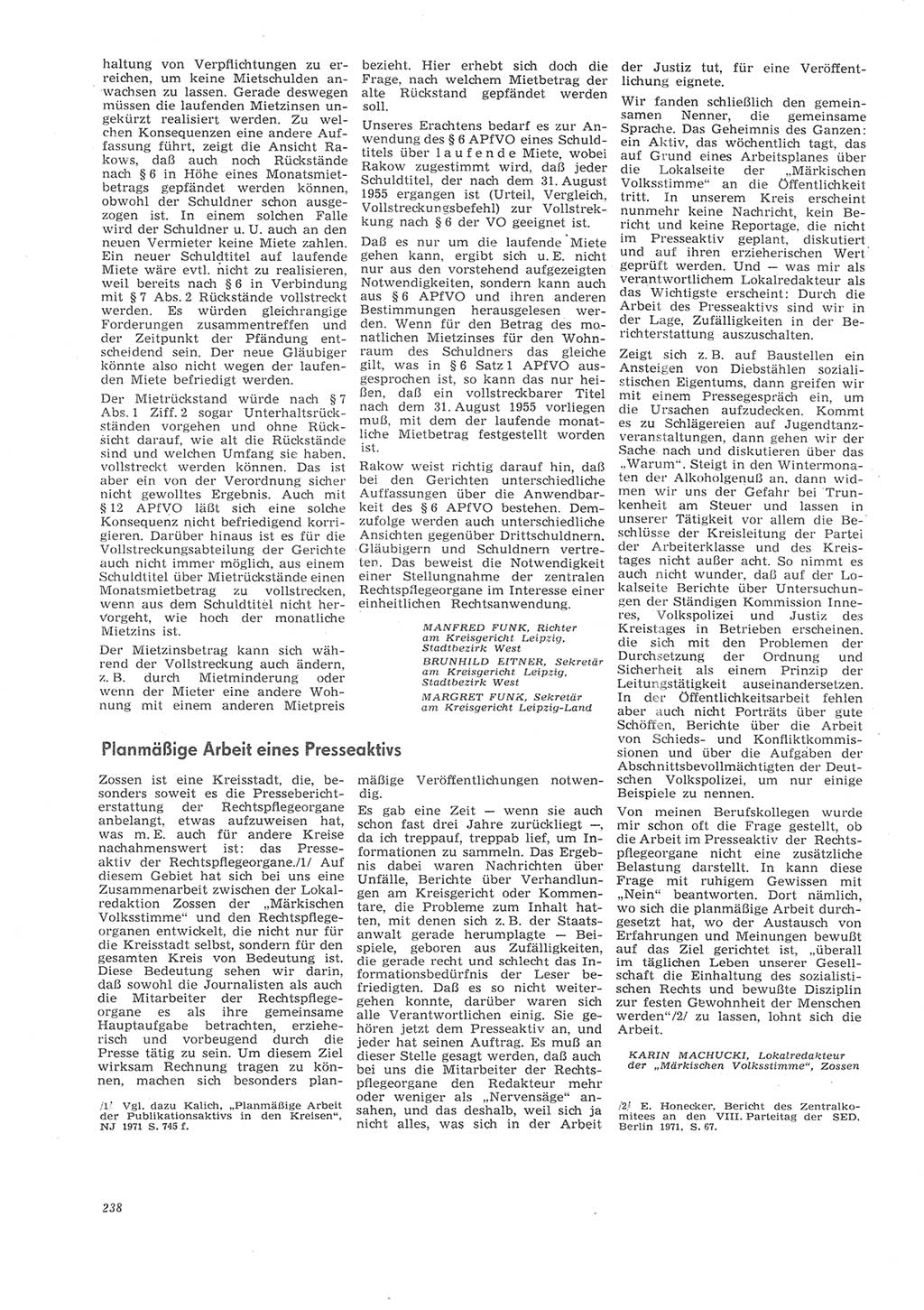 Neue Justiz (NJ), Zeitschrift für Recht und Rechtswissenschaft [Deutsche Demokratische Republik (DDR)], 26. Jahrgang 1972, Seite 238 (NJ DDR 1972, S. 238)