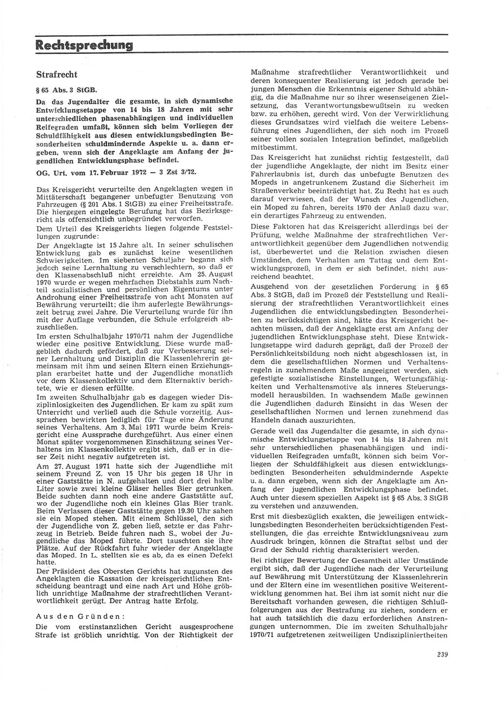 Neue Justiz (NJ), Zeitschrift für Recht und Rechtswissenschaft [Deutsche Demokratische Republik (DDR)], 26. Jahrgang 1972, Seite 239 (NJ DDR 1972, S. 239)