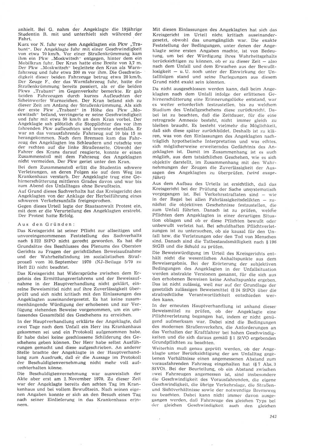 Neue Justiz (NJ), Zeitschrift für Recht und Rechtswissenschaft [Deutsche Demokratische Republik (DDR)], 26. Jahrgang 1972, Seite 243 (NJ DDR 1972, S. 243)