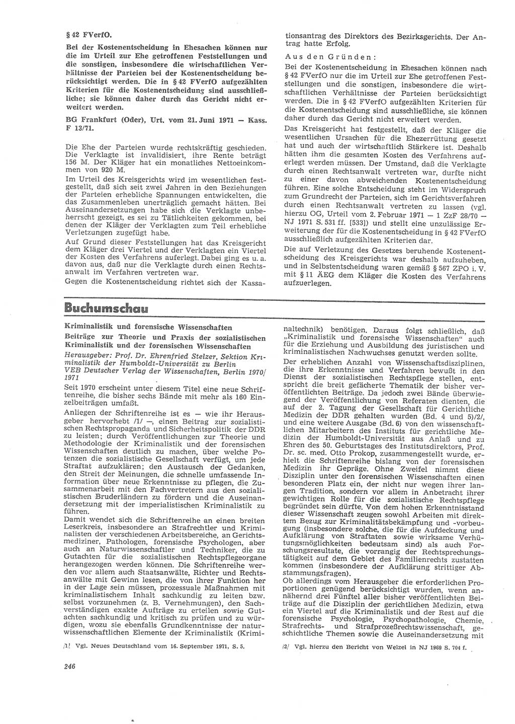 Neue Justiz (NJ), Zeitschrift für Recht und Rechtswissenschaft [Deutsche Demokratische Republik (DDR)], 26. Jahrgang 1972, Seite 246 (NJ DDR 1972, S. 246)