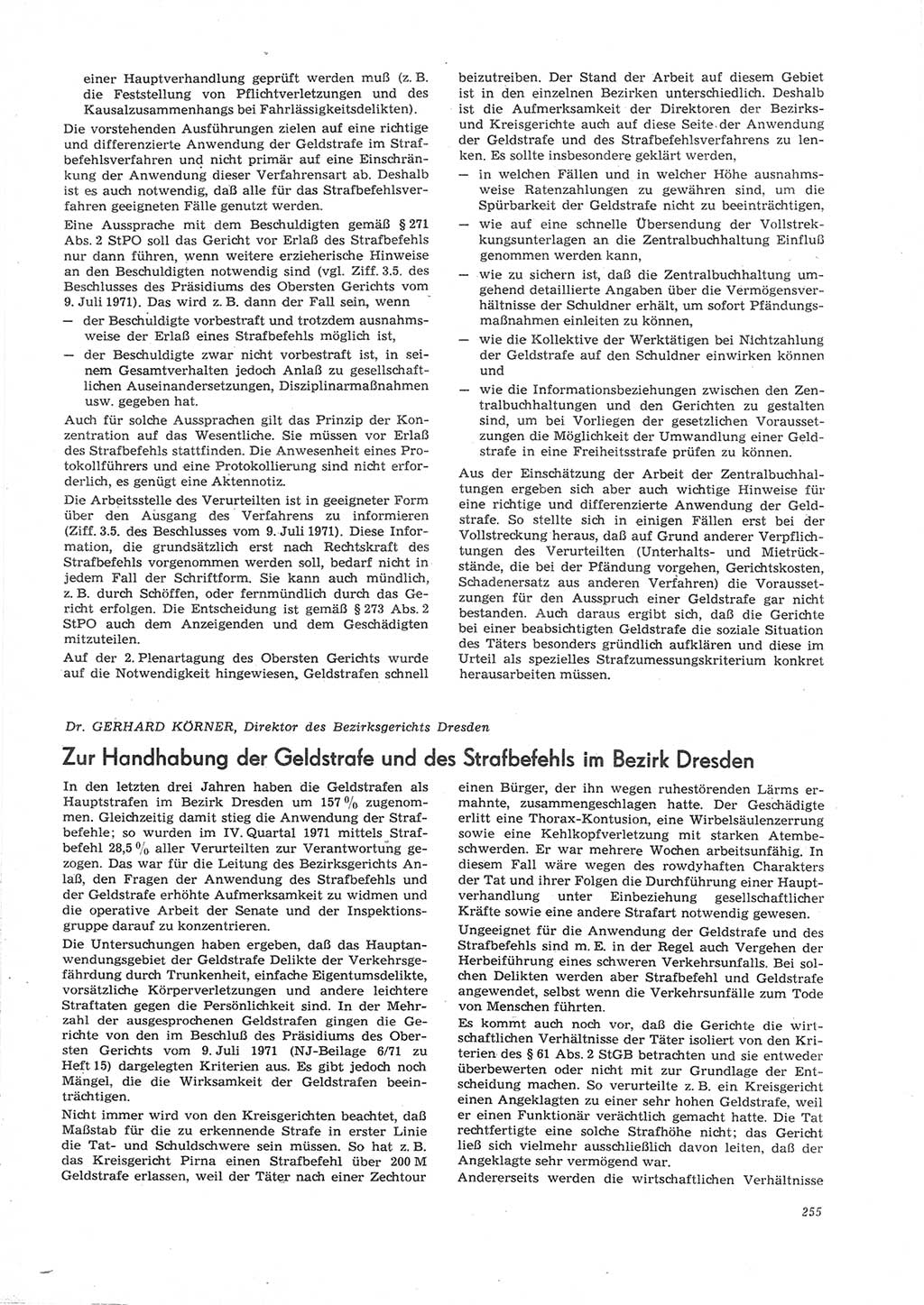 Neue Justiz (NJ), Zeitschrift für Recht und Rechtswissenschaft [Deutsche Demokratische Republik (DDR)], 26. Jahrgang 1972, Seite 255 (NJ DDR 1972, S. 255)