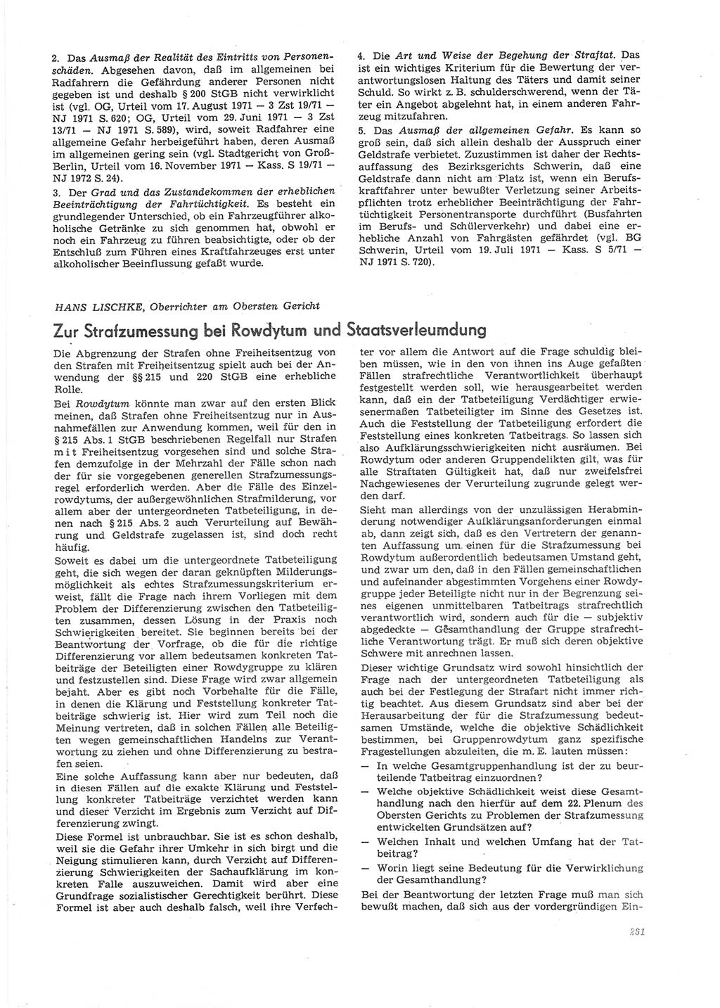 Neue Justiz (NJ), Zeitschrift für Recht und Rechtswissenschaft [Deutsche Demokratische Republik (DDR)], 26. Jahrgang 1972, Seite 261 (NJ DDR 1972, S. 261)