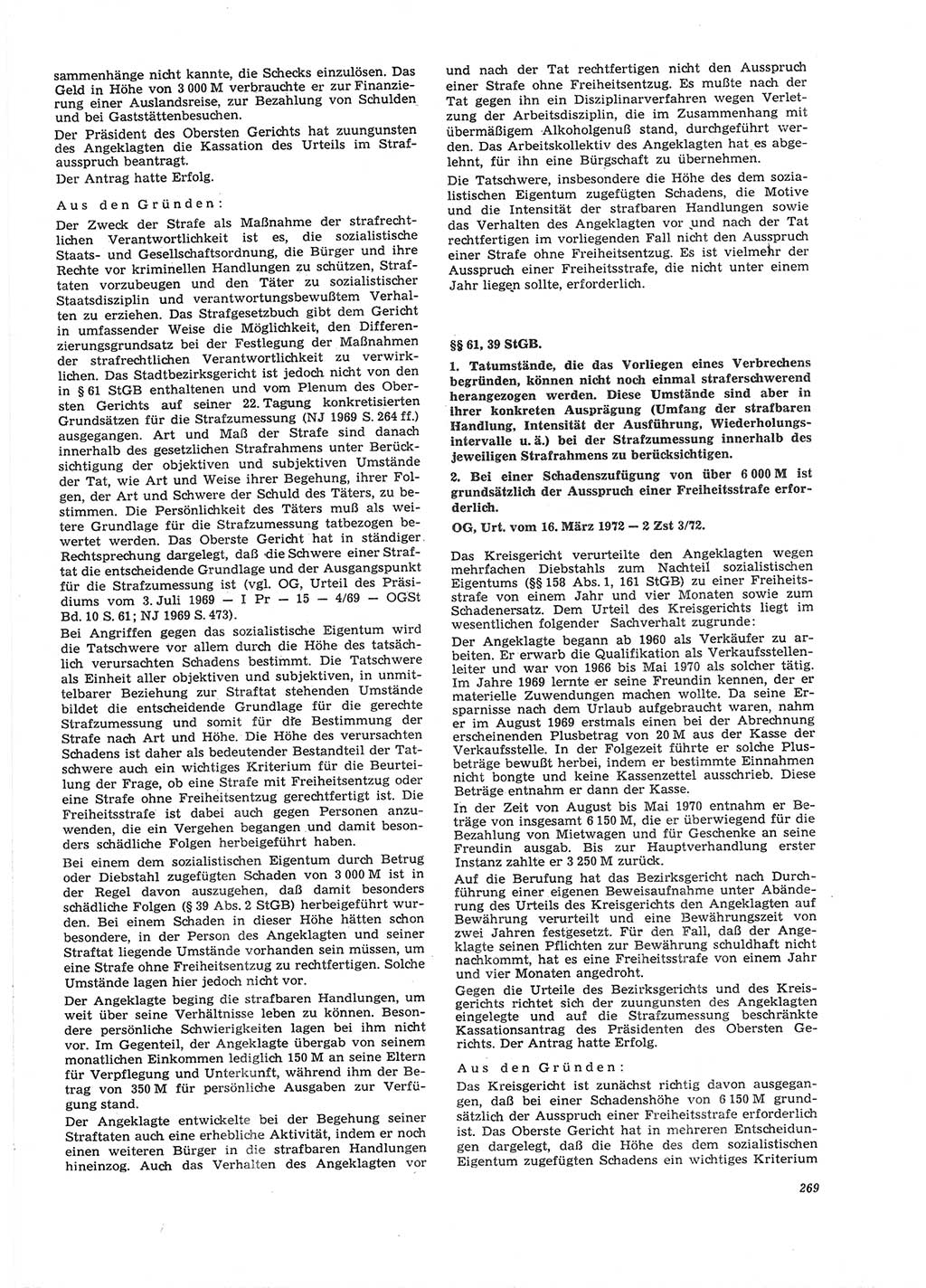 Neue Justiz (NJ), Zeitschrift für Recht und Rechtswissenschaft [Deutsche Demokratische Republik (DDR)], 26. Jahrgang 1972, Seite 269 (NJ DDR 1972, S. 269)