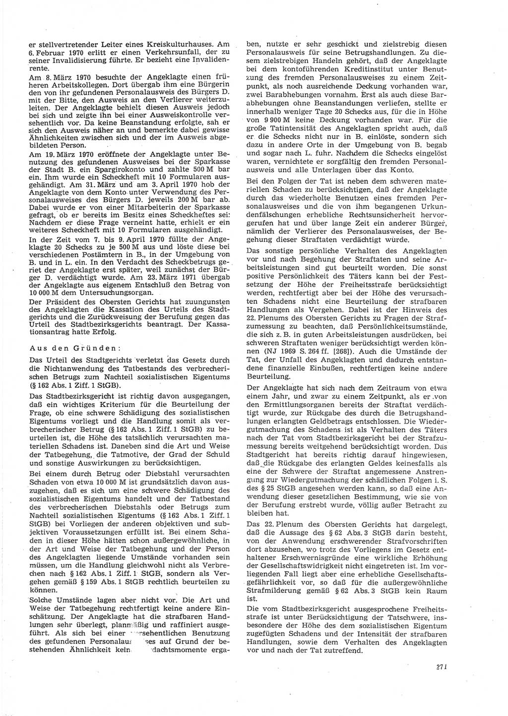 Neue Justiz (NJ), Zeitschrift für Recht und Rechtswissenschaft [Deutsche Demokratische Republik (DDR)], 26. Jahrgang 1972, Seite 271 (NJ DDR 1972, S. 271)