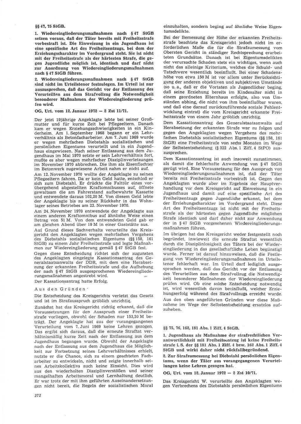 Neue Justiz (NJ), Zeitschrift für Recht und Rechtswissenschaft [Deutsche Demokratische Republik (DDR)], 26. Jahrgang 1972, Seite 272 (NJ DDR 1972, S. 272)