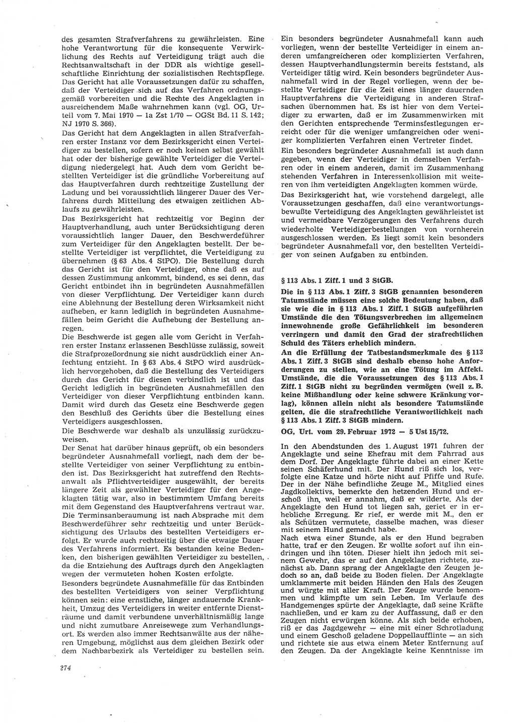 Neue Justiz (NJ), Zeitschrift für Recht und Rechtswissenschaft [Deutsche Demokratische Republik (DDR)], 26. Jahrgang 1972, Seite 274 (NJ DDR 1972, S. 274)