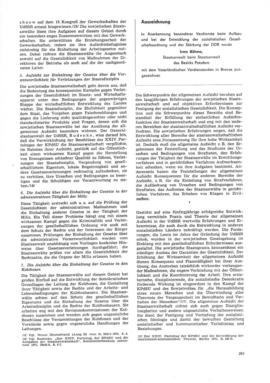 Neue Justiz (NJ), Zeitschrift für Recht und Rechtswissenschaft [Deutsche Demokratische Republik (DDR)], 26. Jahrgang 1972, Seite 281 (NJ DDR 1972, S. 281)