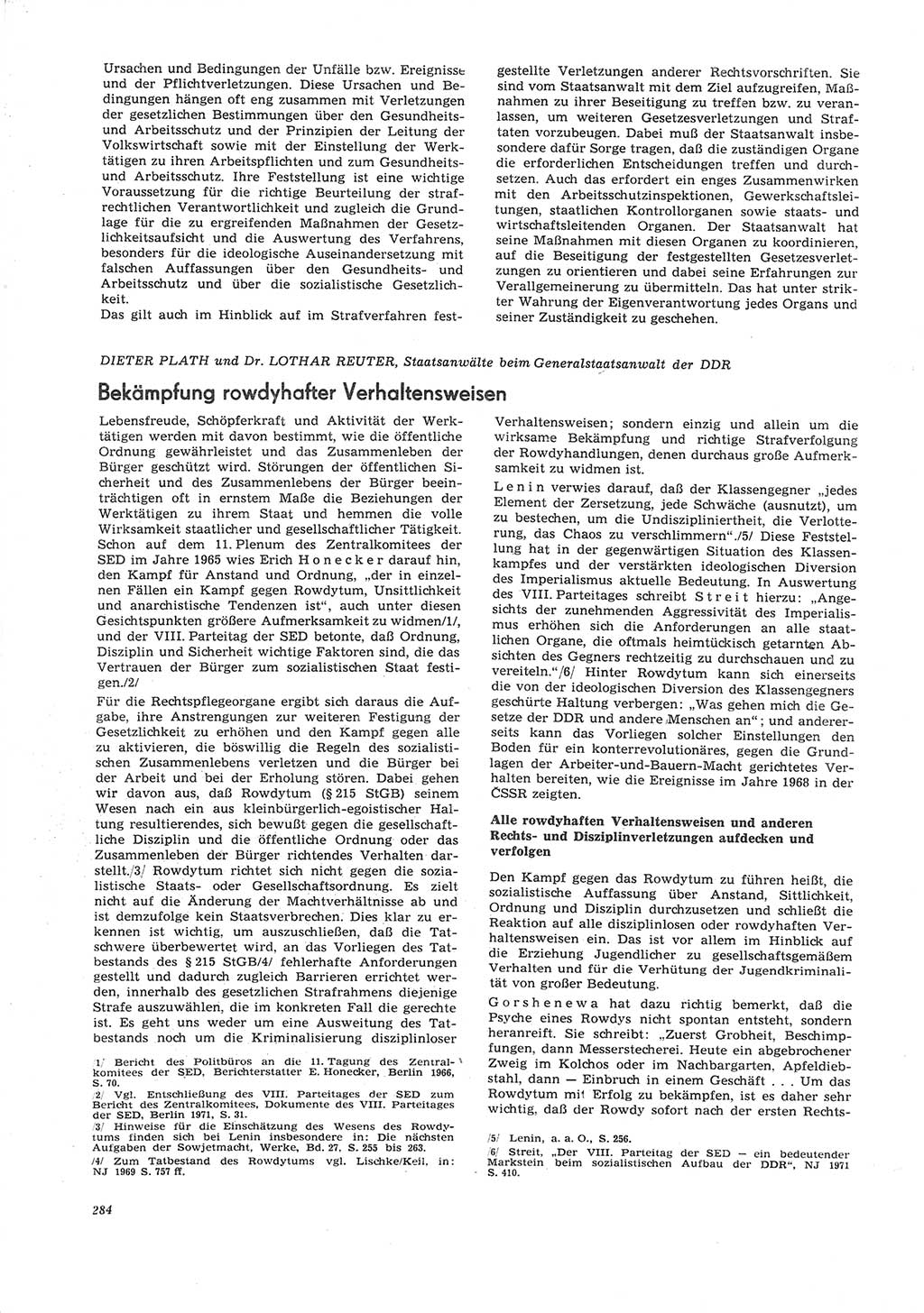 Neue Justiz (NJ), Zeitschrift für Recht und Rechtswissenschaft [Deutsche Demokratische Republik (DDR)], 26. Jahrgang 1972, Seite 284 (NJ DDR 1972, S. 284)