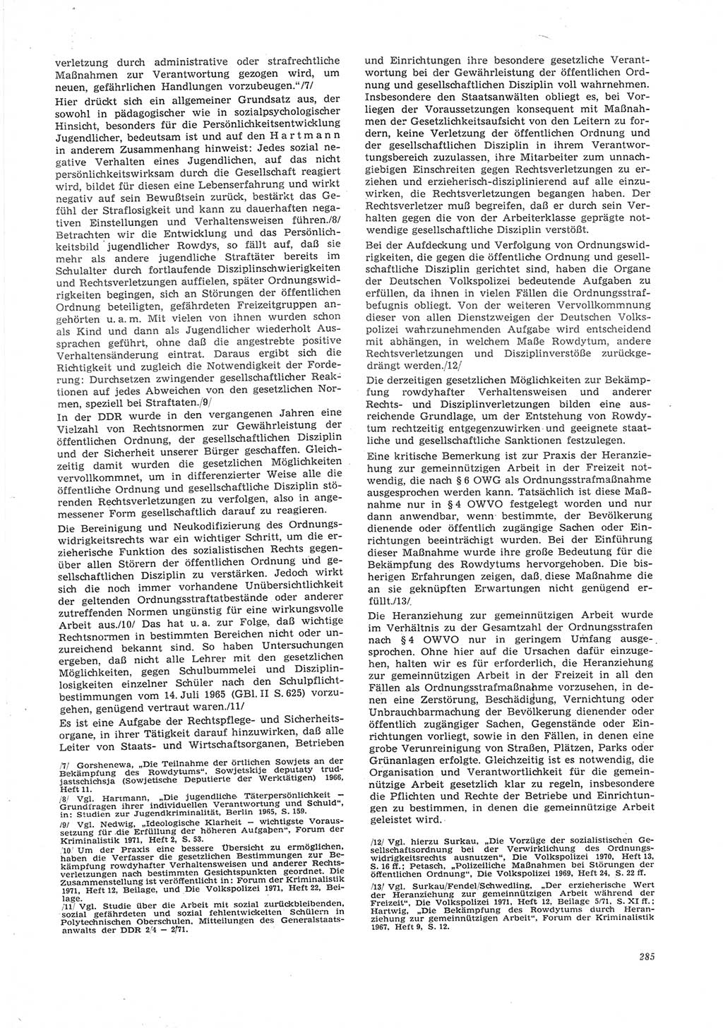 Neue Justiz (NJ), Zeitschrift für Recht und Rechtswissenschaft [Deutsche Demokratische Republik (DDR)], 26. Jahrgang 1972, Seite 285 (NJ DDR 1972, S. 285)