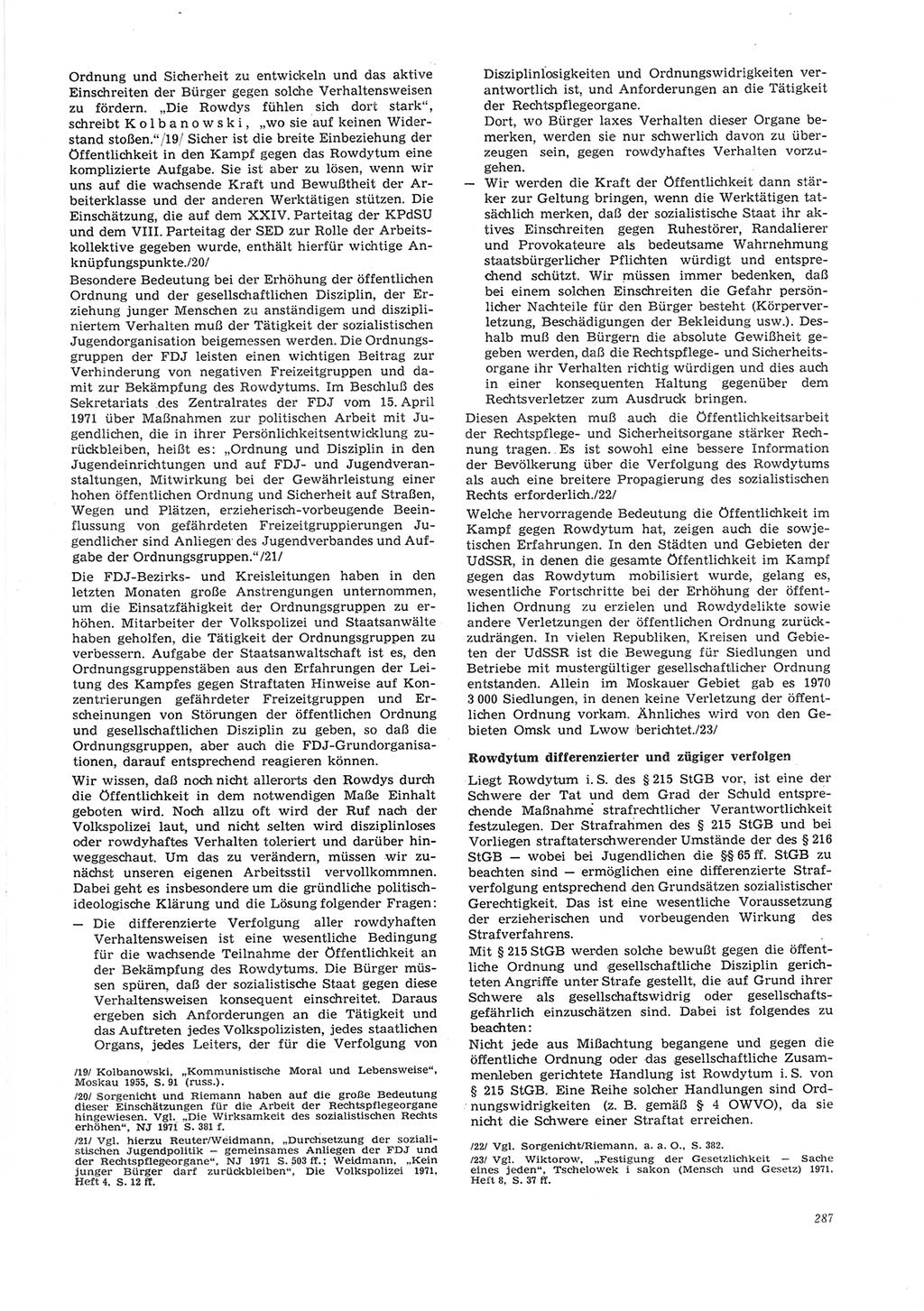 Neue Justiz (NJ), Zeitschrift für Recht und Rechtswissenschaft [Deutsche Demokratische Republik (DDR)], 26. Jahrgang 1972, Seite 287 (NJ DDR 1972, S. 287)