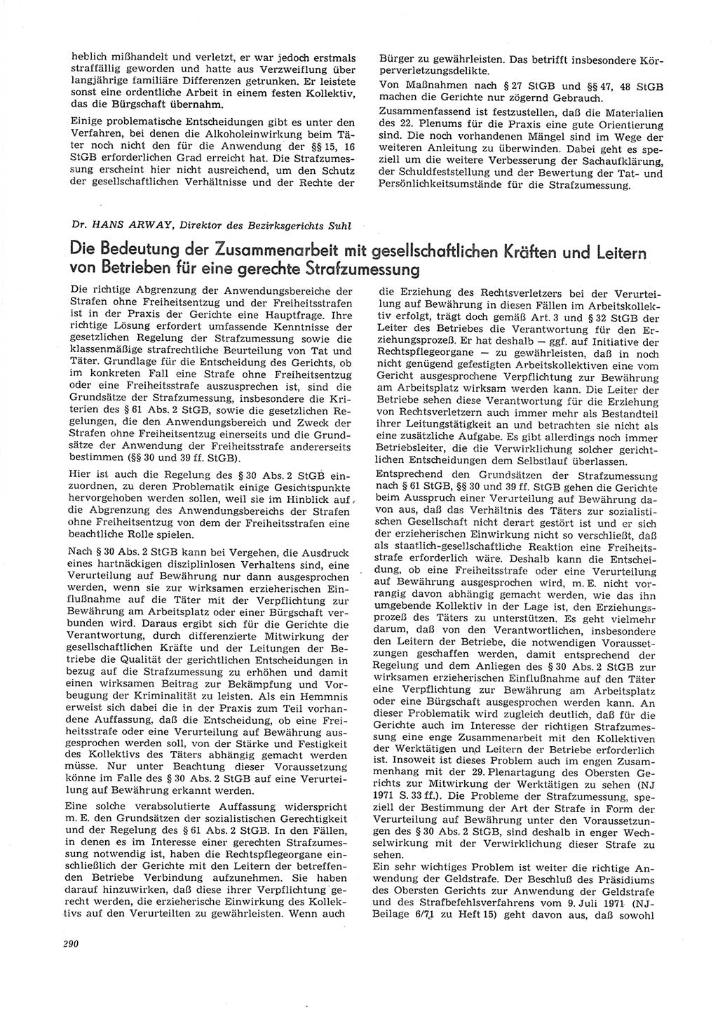Neue Justiz (NJ), Zeitschrift für Recht und Rechtswissenschaft [Deutsche Demokratische Republik (DDR)], 26. Jahrgang 1972, Seite 290 (NJ DDR 1972, S. 290)