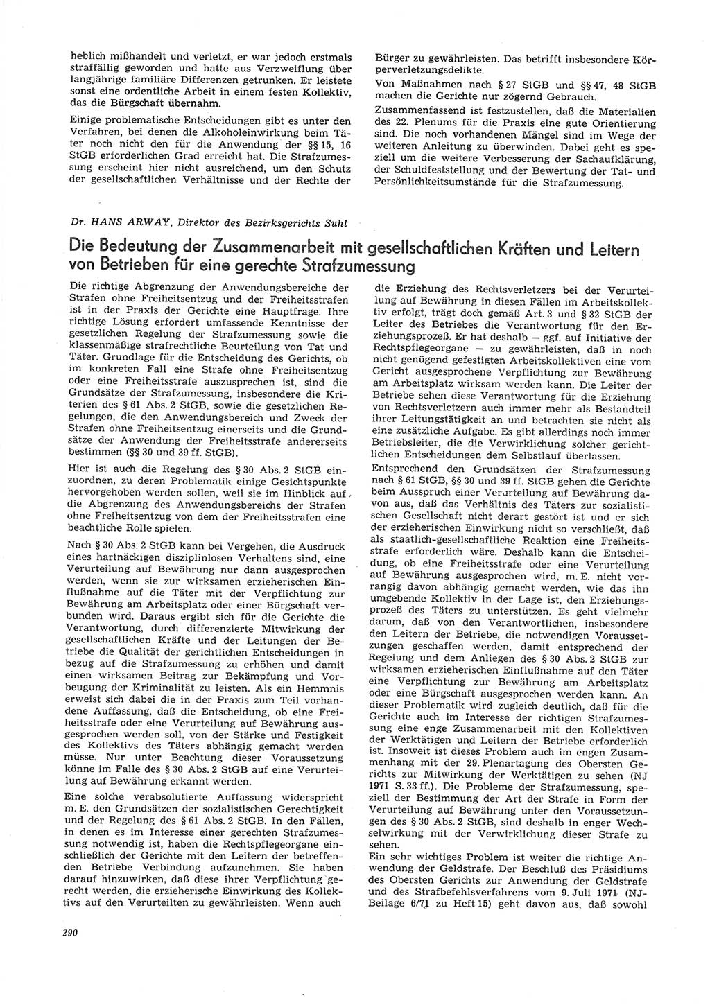 Neue Justiz (NJ), Zeitschrift für Recht und Rechtswissenschaft [Deutsche Demokratische Republik (DDR)], 26. Jahrgang 1972, Seite 290 (NJ DDR 1972, S. 290)