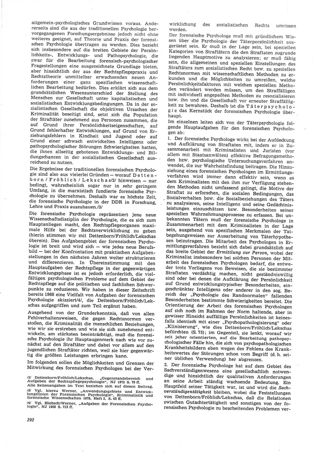 Neue Justiz (NJ), Zeitschrift für Recht und Rechtswissenschaft [Deutsche Demokratische Republik (DDR)], 26. Jahrgang 1972, Seite 292 (NJ DDR 1972, S. 292)