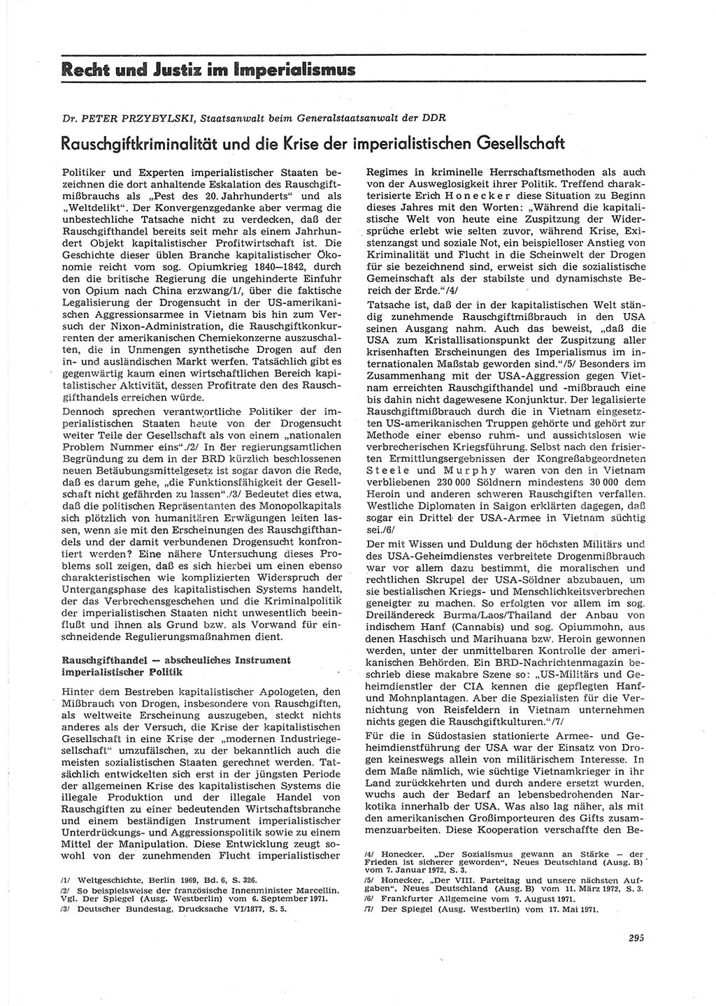 Neue Justiz (NJ), Zeitschrift für Recht und Rechtswissenschaft [Deutsche Demokratische Republik (DDR)], 26. Jahrgang 1972, Seite 295 (NJ DDR 1972, S. 295)