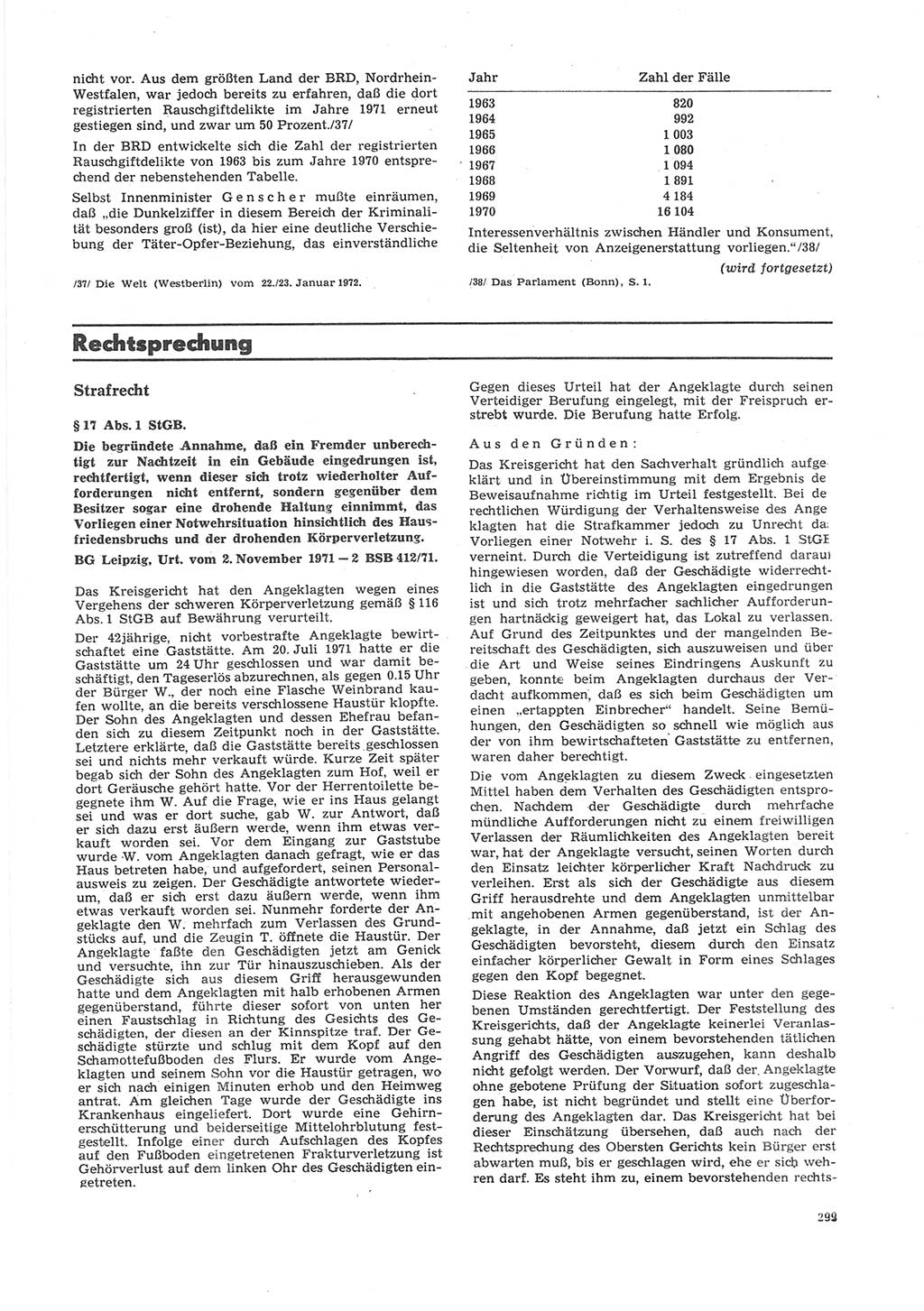 Neue Justiz (NJ), Zeitschrift für Recht und Rechtswissenschaft [Deutsche Demokratische Republik (DDR)], 26. Jahrgang 1972, Seite 299 (NJ DDR 1972, S. 299)