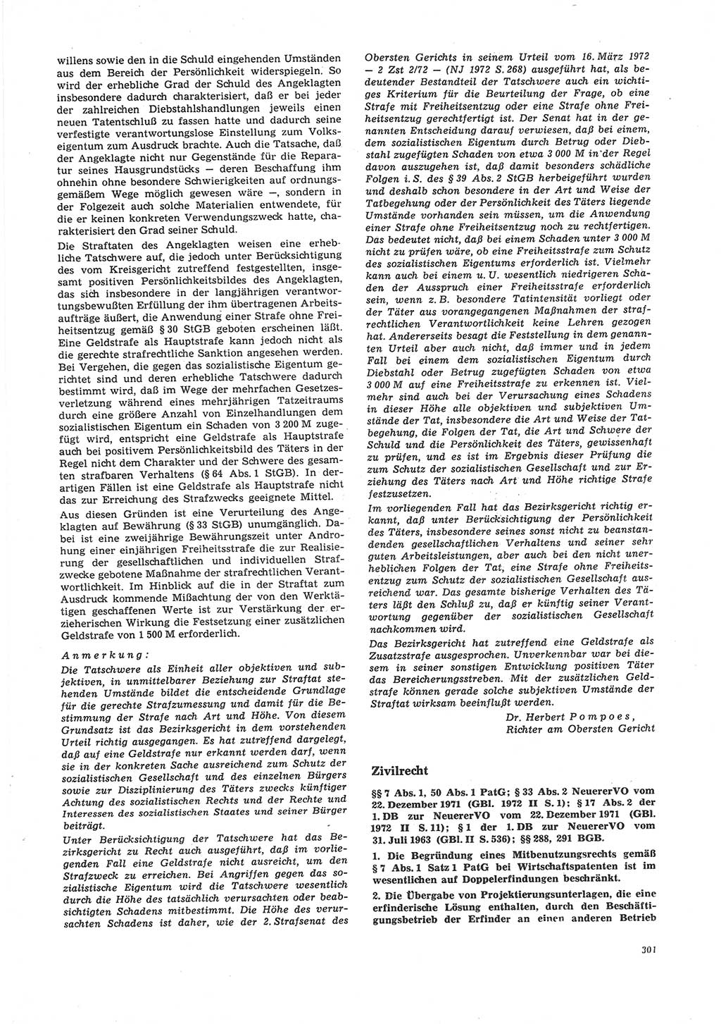 Neue Justiz (NJ), Zeitschrift für Recht und Rechtswissenschaft [Deutsche Demokratische Republik (DDR)], 26. Jahrgang 1972, Seite 301 (NJ DDR 1972, S. 301)