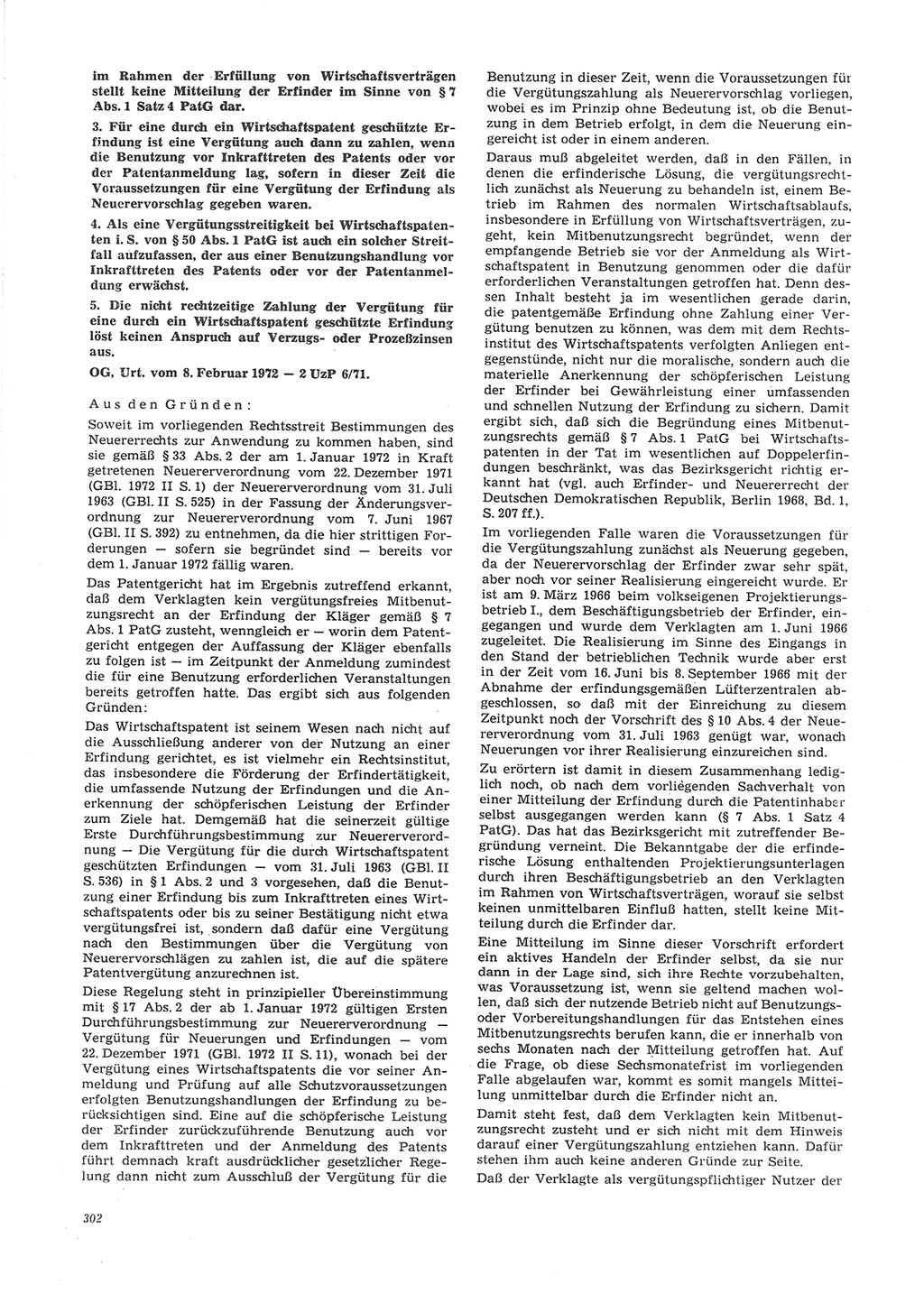 Neue Justiz (NJ), Zeitschrift für Recht und Rechtswissenschaft [Deutsche Demokratische Republik (DDR)], 26. Jahrgang 1972, Seite 302 (NJ DDR 1972, S. 302)