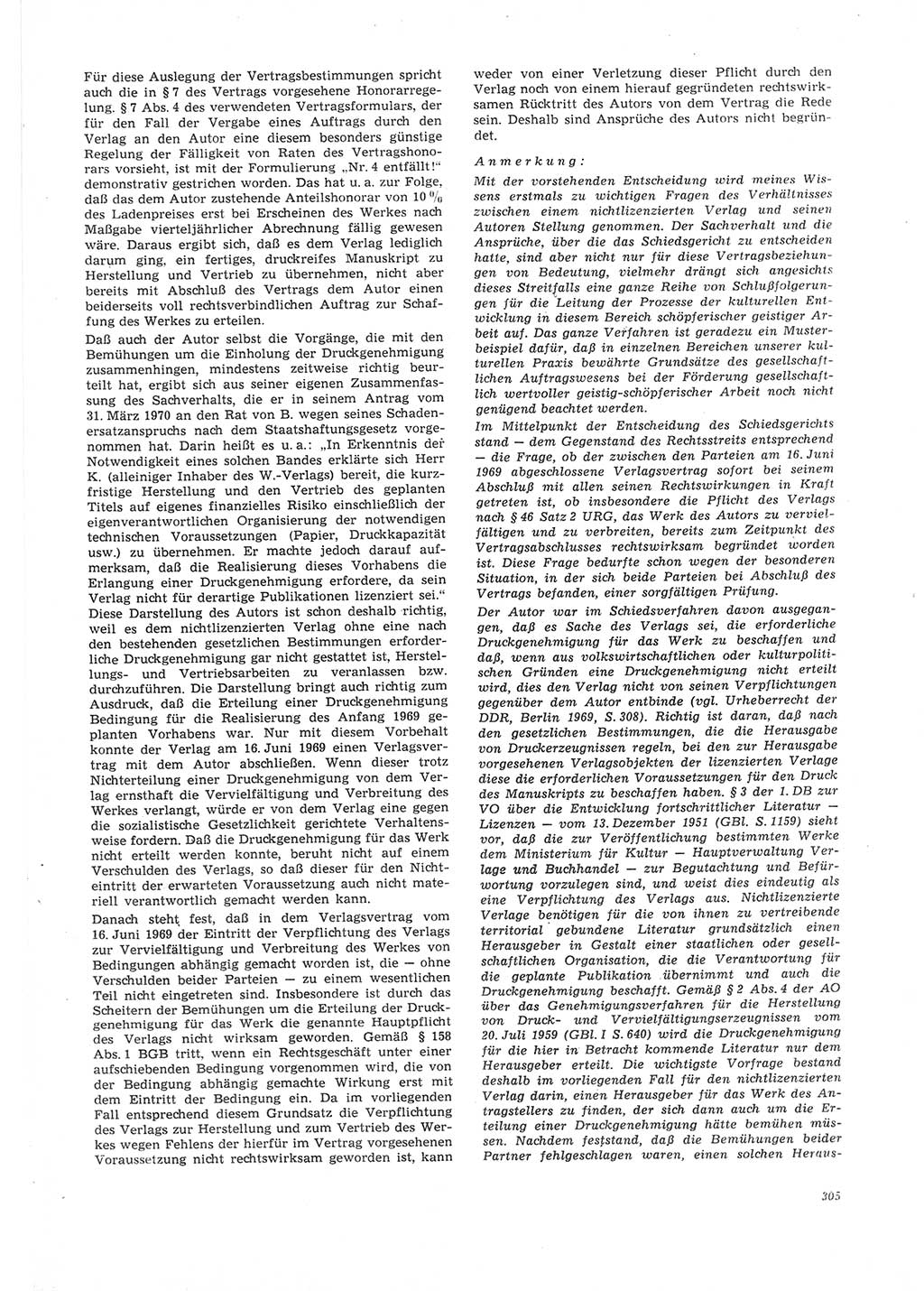 Neue Justiz (NJ), Zeitschrift für Recht und Rechtswissenschaft [Deutsche Demokratische Republik (DDR)], 26. Jahrgang 1972, Seite 305 (NJ DDR 1972, S. 305)