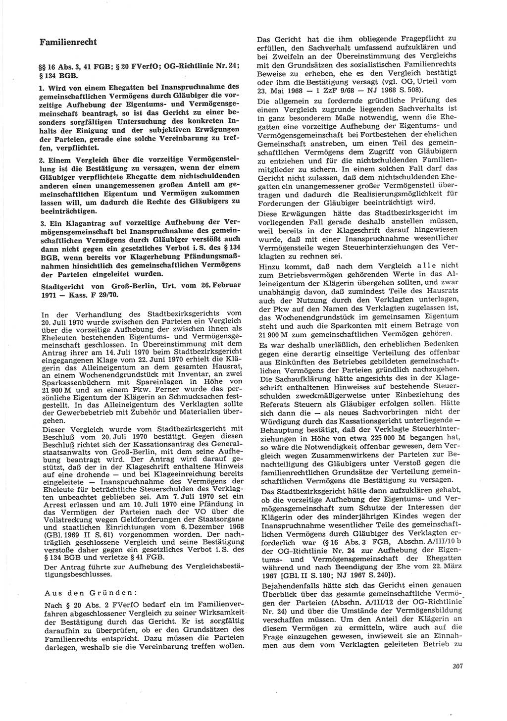 Neue Justiz (NJ), Zeitschrift für Recht und Rechtswissenschaft [Deutsche Demokratische Republik (DDR)], 26. Jahrgang 1972, Seite 307 (NJ DDR 1972, S. 307)