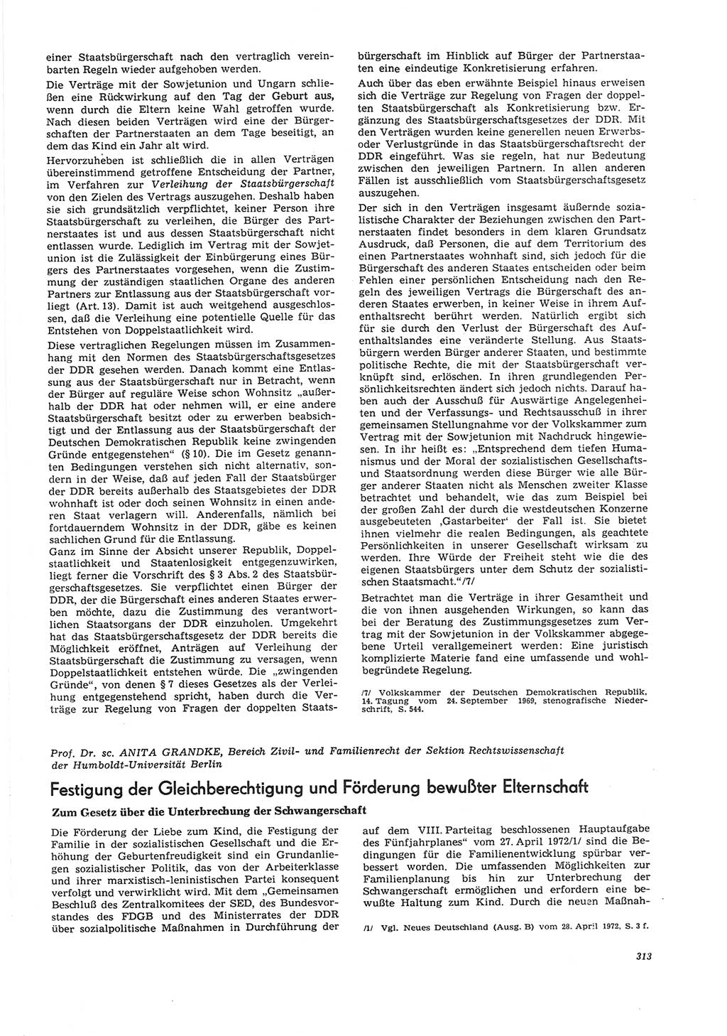 Neue Justiz (NJ), Zeitschrift für Recht und Rechtswissenschaft [Deutsche Demokratische Republik (DDR)], 26. Jahrgang 1972, Seite 313 (NJ DDR 1972, S. 313)