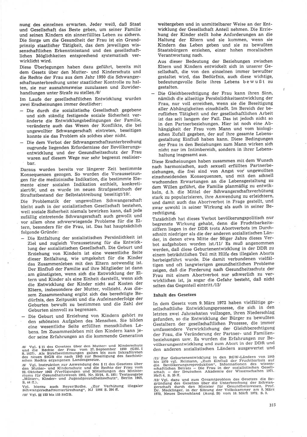 Neue Justiz (NJ), Zeitschrift für Recht und Rechtswissenschaft [Deutsche Demokratische Republik (DDR)], 26. Jahrgang 1972, Seite 315 (NJ DDR 1972, S. 315)