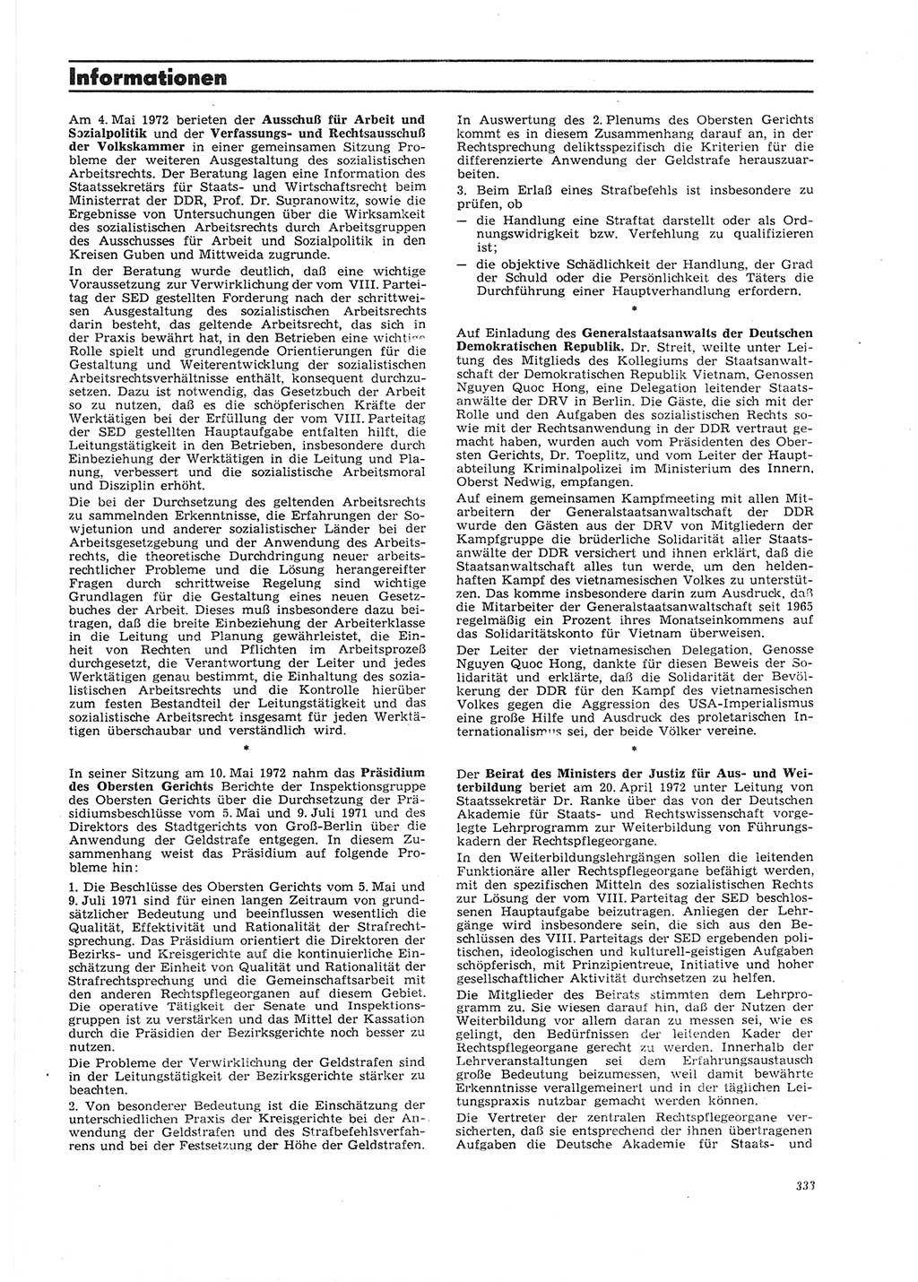 Neue Justiz (NJ), Zeitschrift für Recht und Rechtswissenschaft [Deutsche Demokratische Republik (DDR)], 26. Jahrgang 1972, Seite 333 (NJ DDR 1972, S. 333)