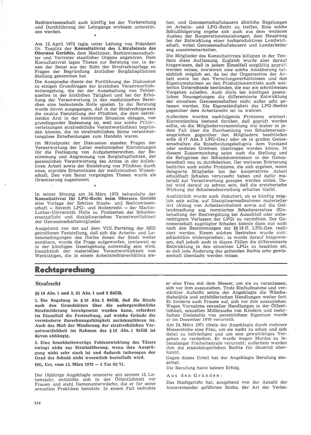 Neue Justiz (NJ), Zeitschrift für Recht und Rechtswissenschaft [Deutsche Demokratische Republik (DDR)], 26. Jahrgang 1972, Seite 334 (NJ DDR 1972, S. 334)