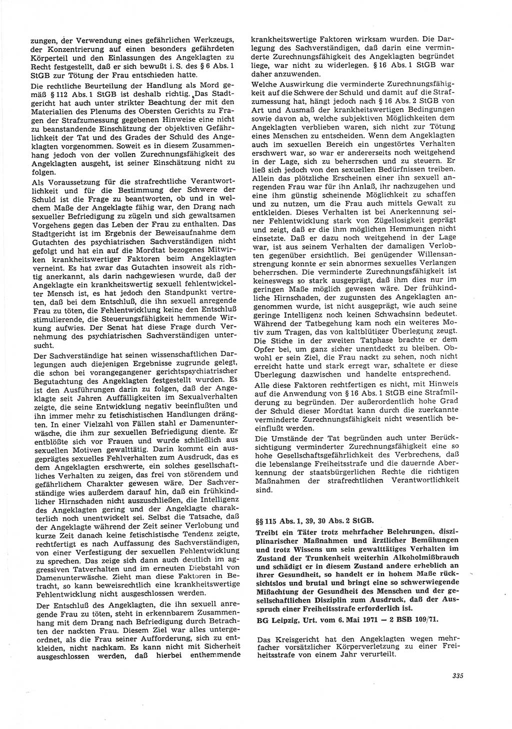 Neue Justiz (NJ), Zeitschrift für Recht und Rechtswissenschaft [Deutsche Demokratische Republik (DDR)], 26. Jahrgang 1972, Seite 335 (NJ DDR 1972, S. 335)