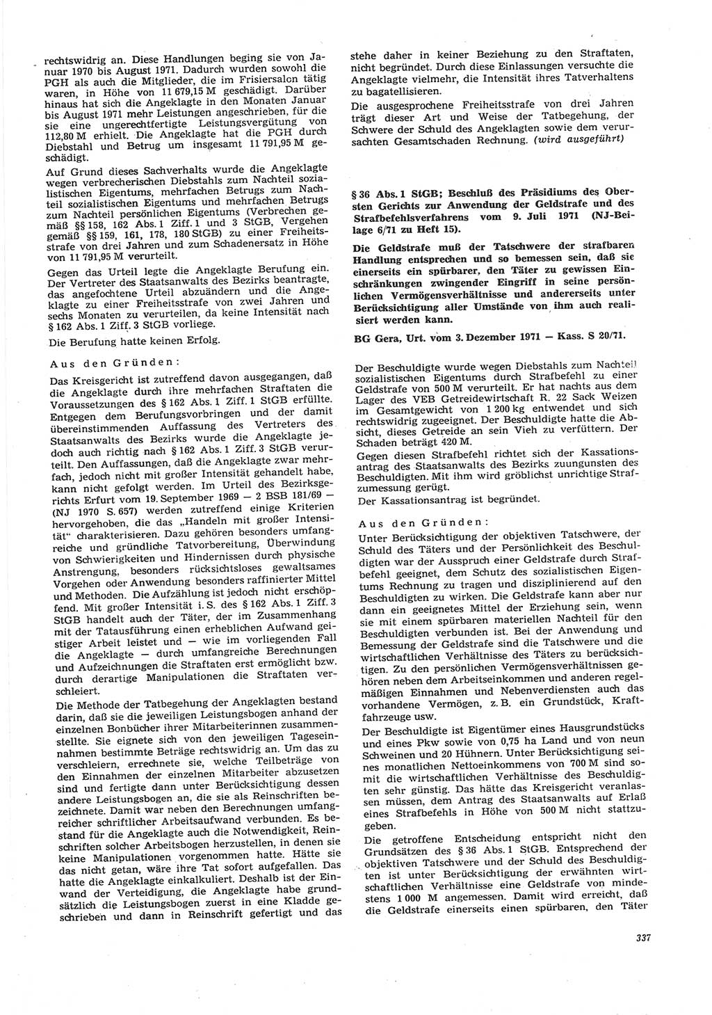 Neue Justiz (NJ), Zeitschrift für Recht und Rechtswissenschaft [Deutsche Demokratische Republik (DDR)], 26. Jahrgang 1972, Seite 337 (NJ DDR 1972, S. 337)