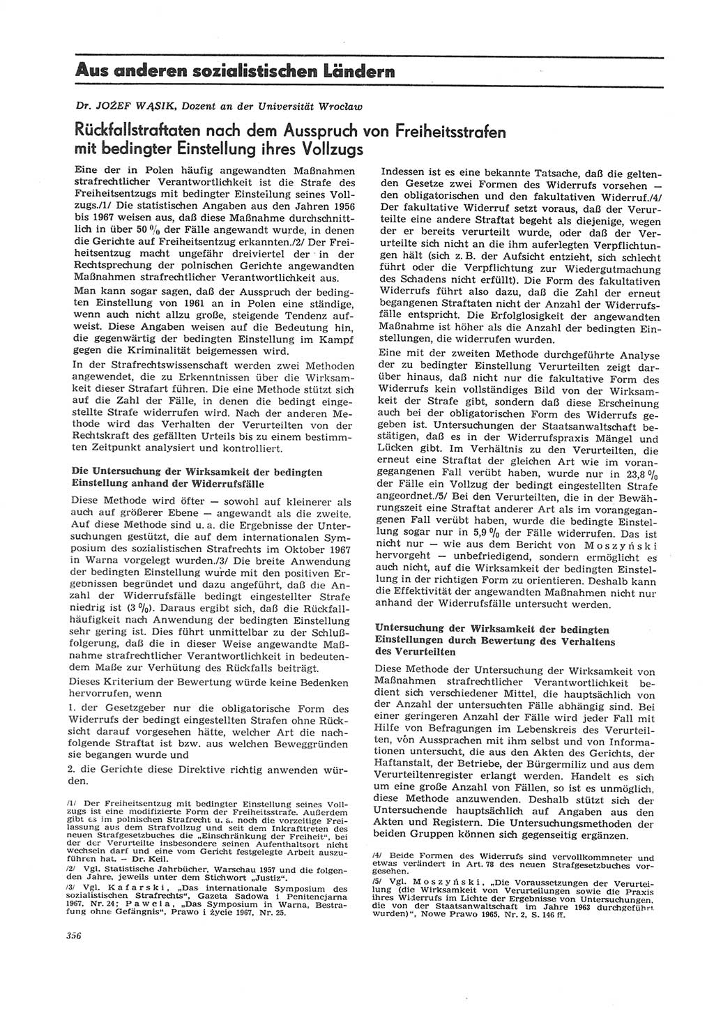 Neue Justiz (NJ), Zeitschrift für Recht und Rechtswissenschaft [Deutsche Demokratische Republik (DDR)], 26. Jahrgang 1972, Seite 356 (NJ DDR 1972, S. 356)