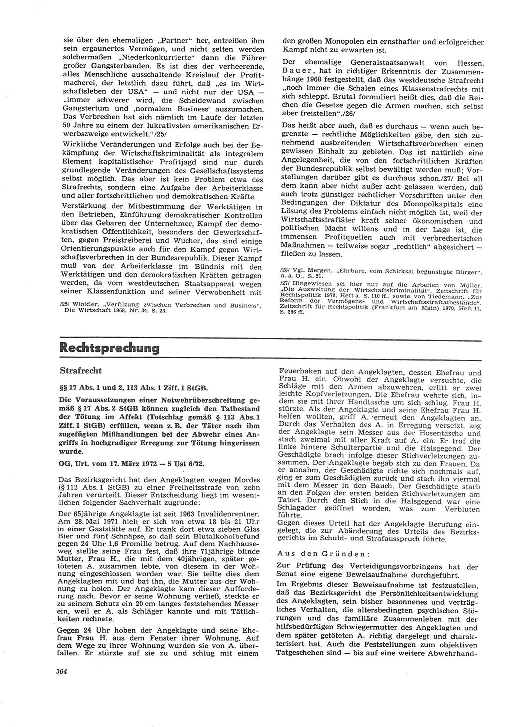 Neue Justiz (NJ), Zeitschrift für Recht und Rechtswissenschaft [Deutsche Demokratische Republik (DDR)], 26. Jahrgang 1972, Seite 364 (NJ DDR 1972, S. 364)