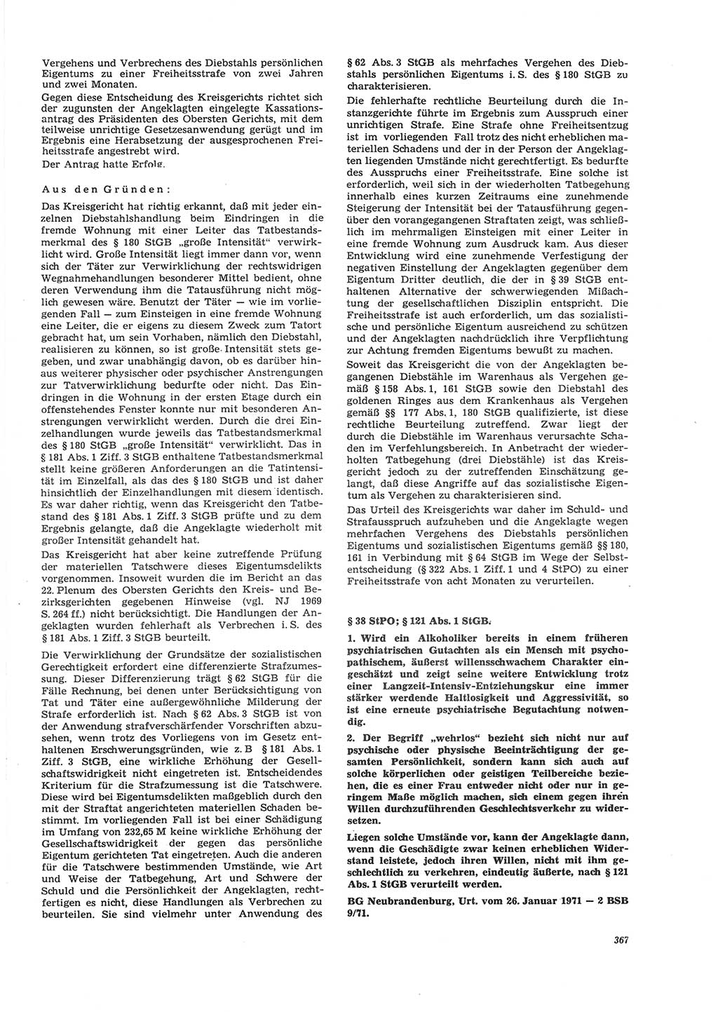 Neue Justiz (NJ), Zeitschrift für Recht und Rechtswissenschaft [Deutsche Demokratische Republik (DDR)], 26. Jahrgang 1972, Seite 367 (NJ DDR 1972, S. 367)